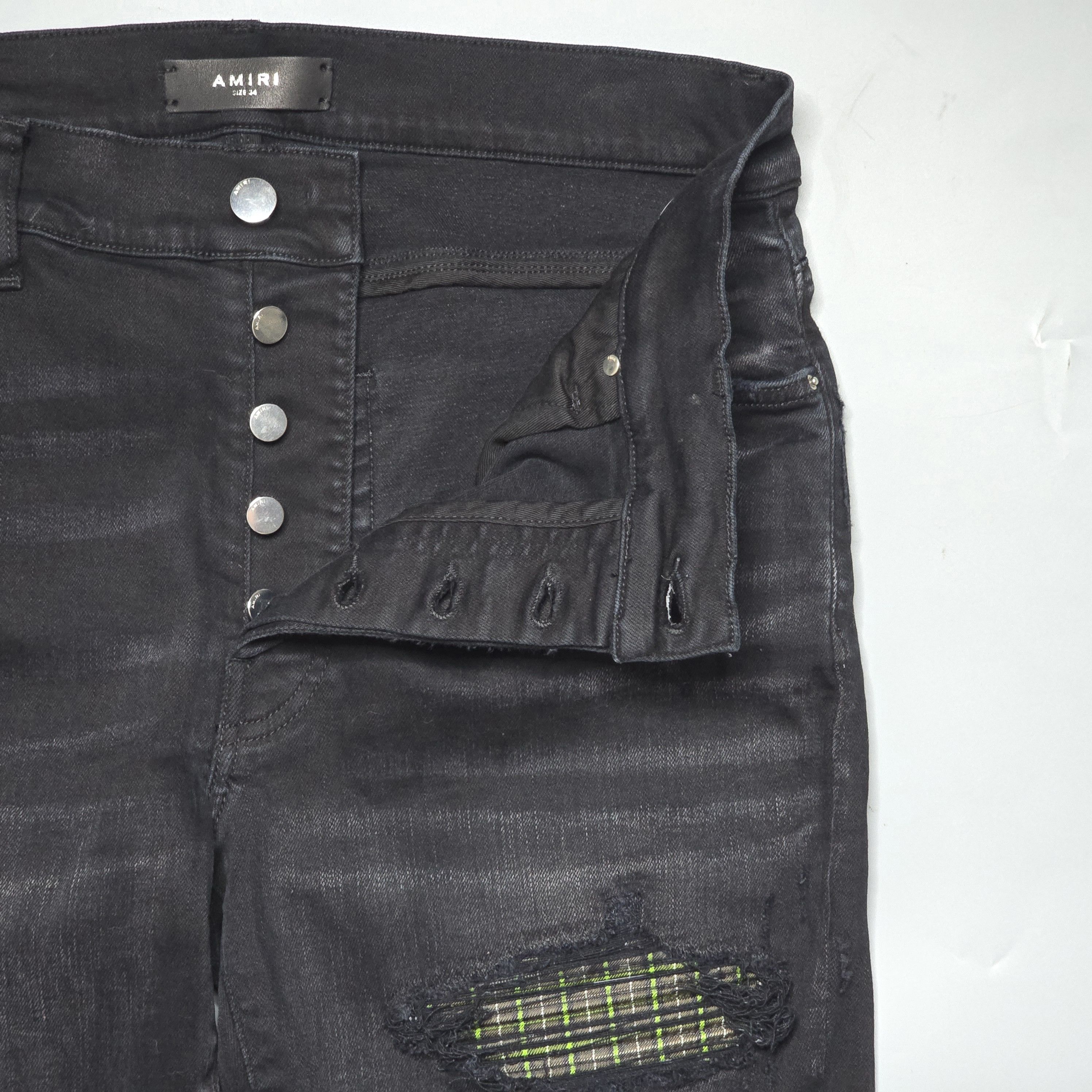 Amiri Amiri - MX1 Neon Plaid Grid Patch Black Jeans Size US 34 / EU 50 - 5 Thumbnail