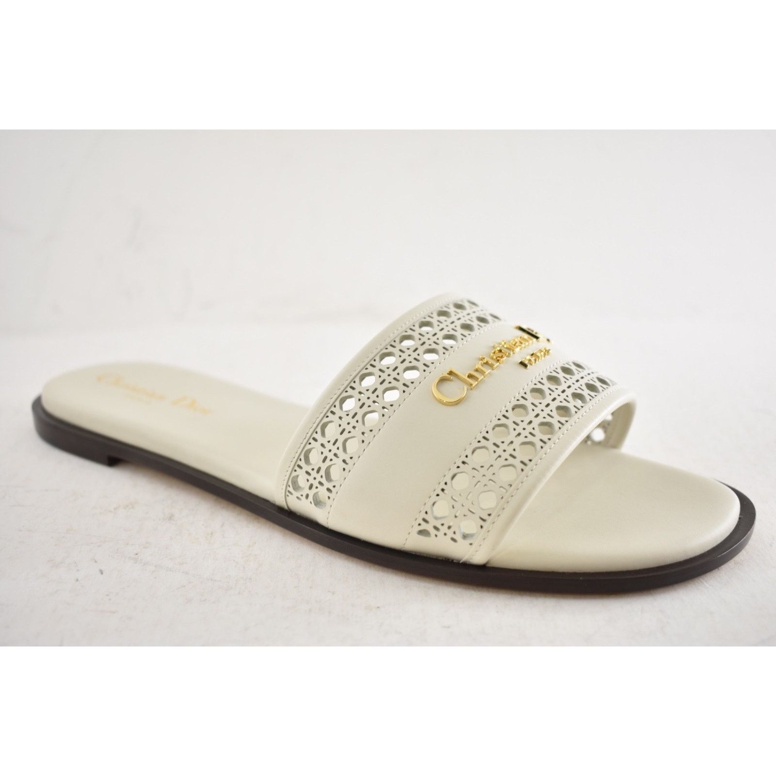 Dior Dior D-Lane Dway Micro Cannage Off White Leather Slide 39 Size US 8 / IT 38 - 6 Thumbnail
