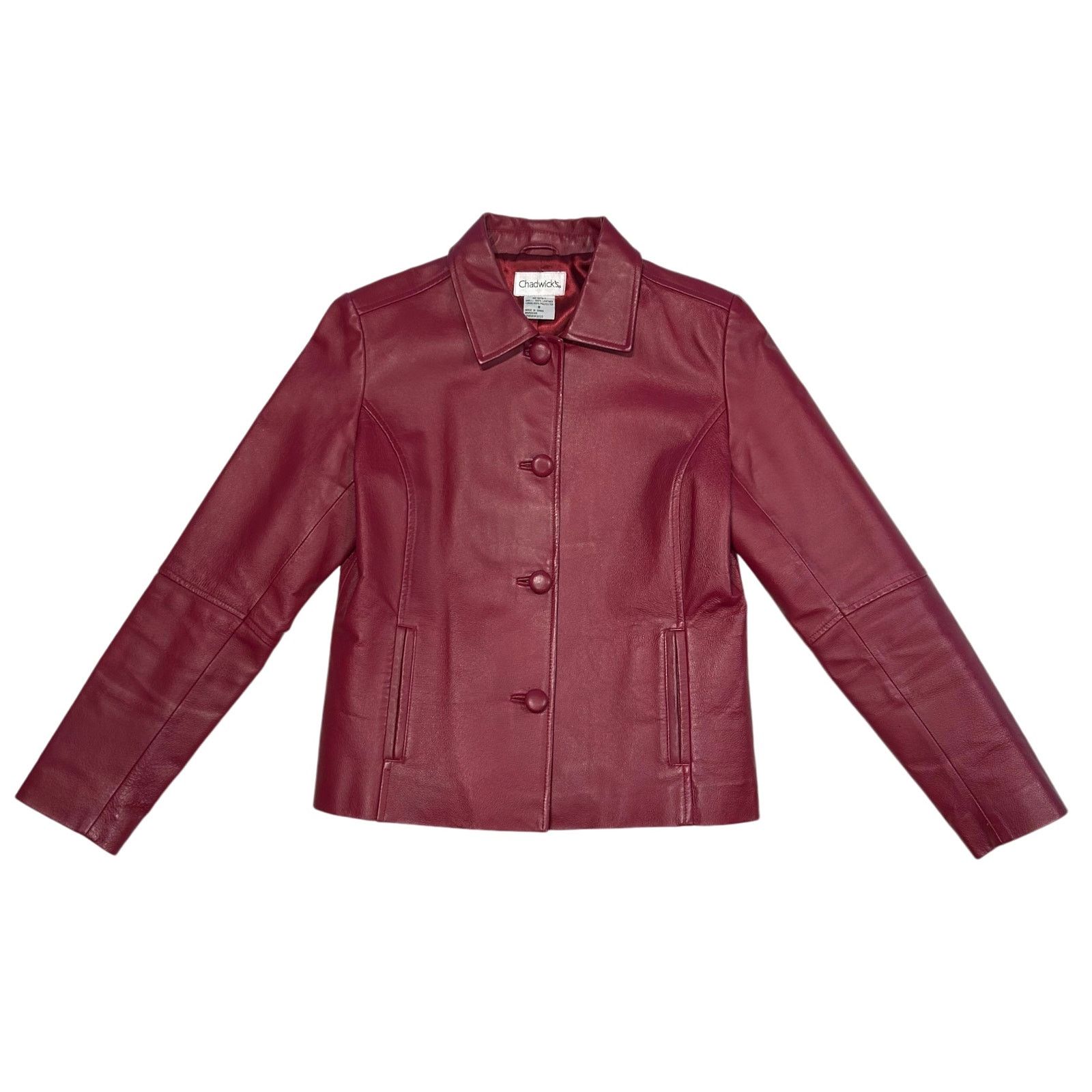 Anthropologie Chadwick's Red Leather Button Up Collared Jacket Size M Size M / US 6-8 / IT 42-44 - 1 Thumbnail