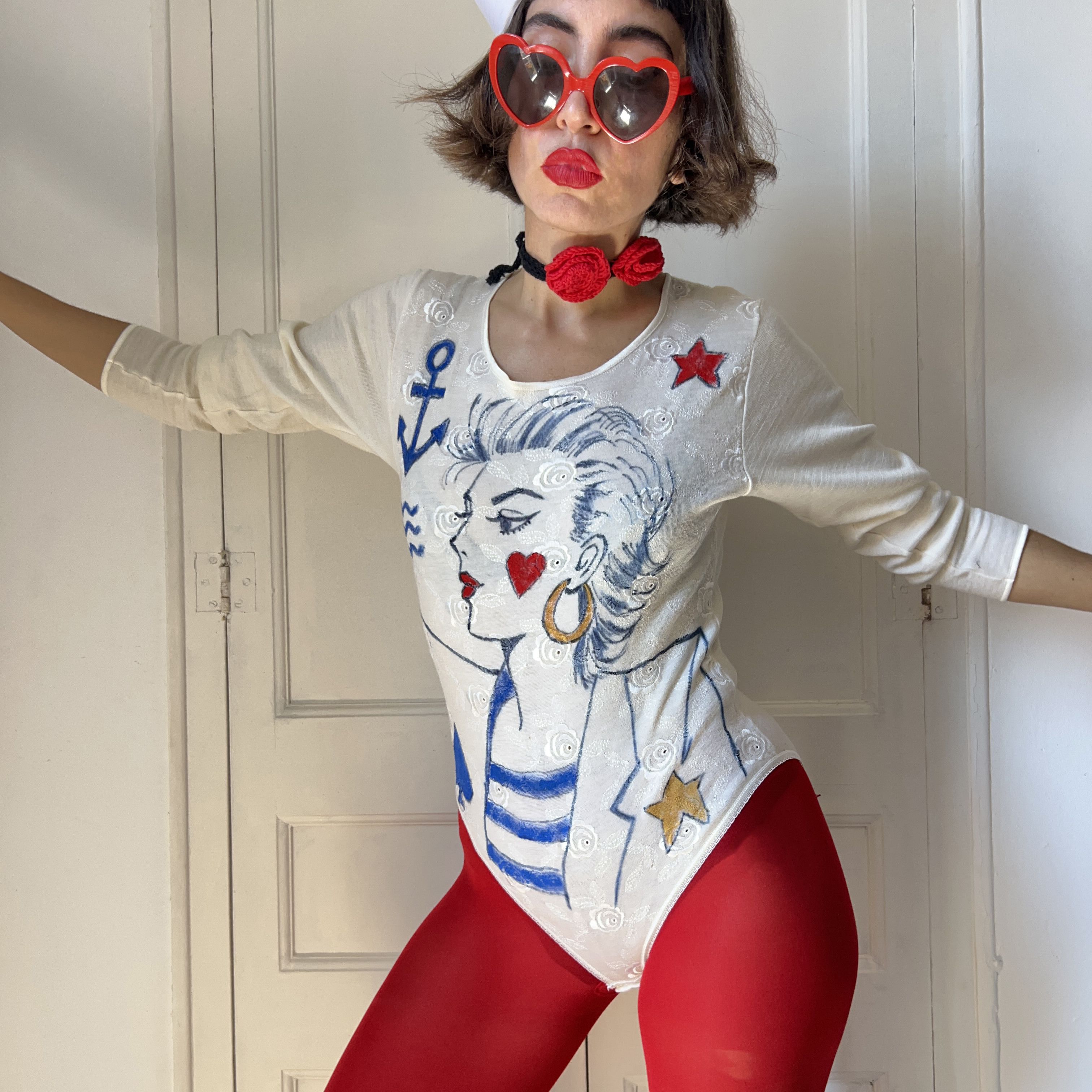 Custommade Hand Painted Nautical Style Vintage Italian Wool Bodysuit Size S / US 4 / IT 40 - 3 Thumbnail
