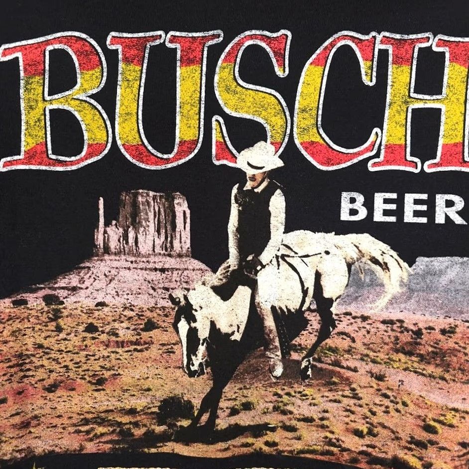 Vintage Busch Beer T Shirt Mens Size Small Black Cowboy Rodeo Anheuser Busch Breweriana Christmas Gift Retro Horse - Mens Shirts Size US S / EU 44-46 / 1 - 5 Thumbnail