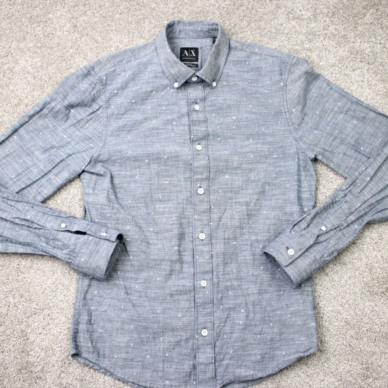 Armani Exchange A/X Armani Exchange Shirt Men XS Blue Geometric Fitted Casual Long Sleeve Cotton Size US XS / EU 42 / 0 - 2 Thumbnail