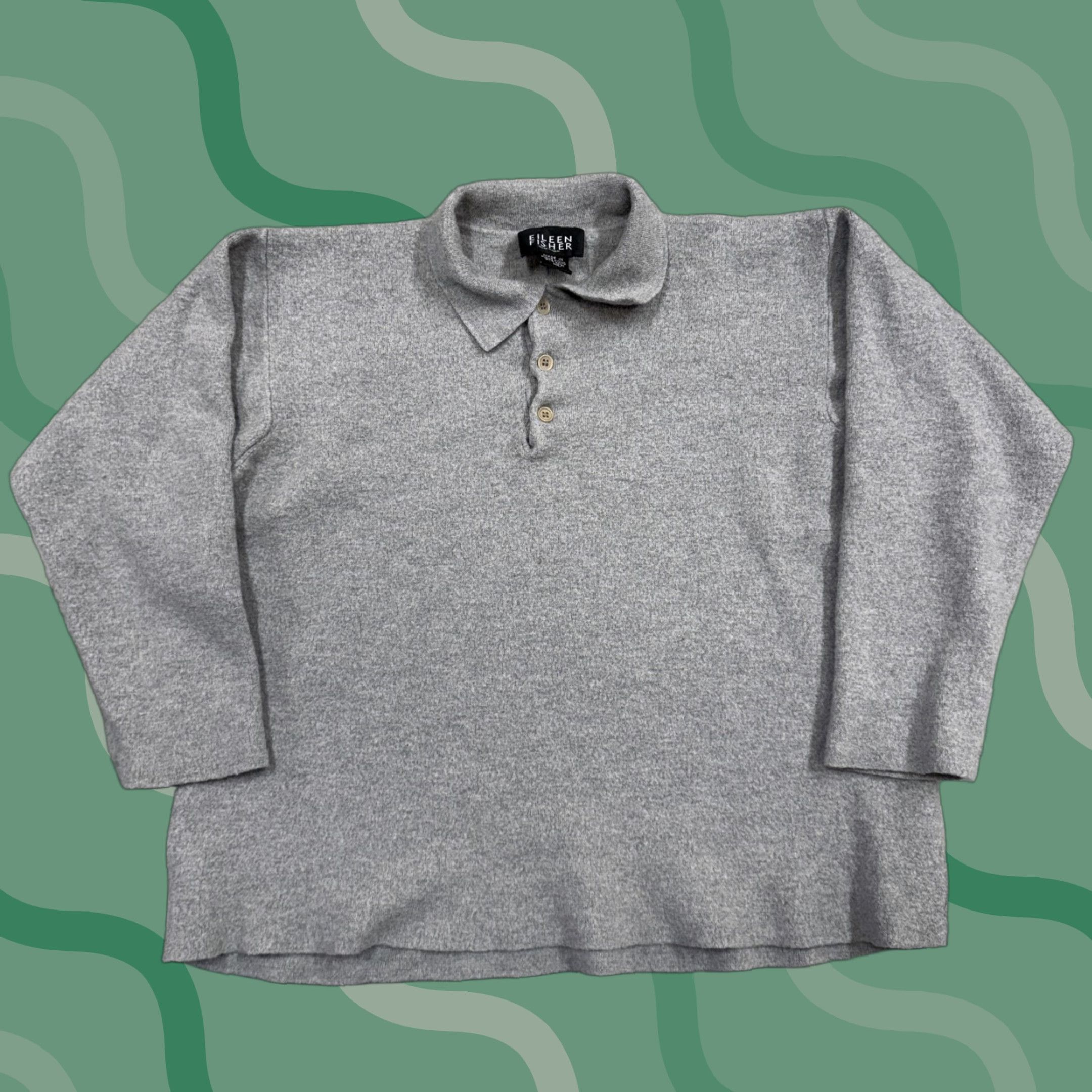 Eileen Fisher Eileen Fisher Sweater Womens XL Gray 100% Wool Polo Collar 3 Button Pullover Size XL / US 12-14 / IT 48-50 - 1 Thumbnail