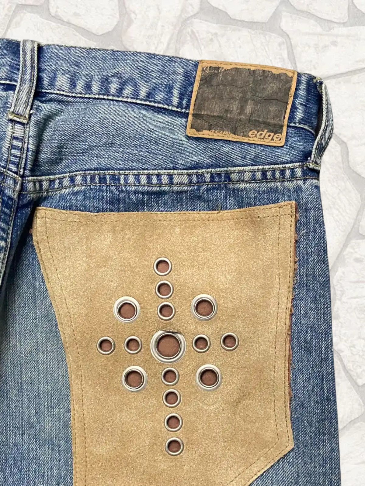 Japanese Brand × Leather × Vintage Vintage G-Land Edge Leather Pocket Distressed Jeans Pants Size US 33 - 14 Thumbnail