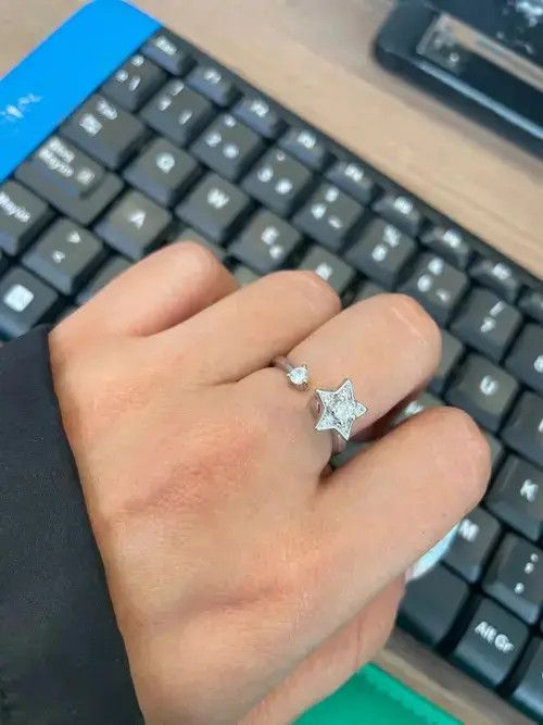 Jewelry x Ring Gold Plated Star Spinner Adjustable Ring in Silver, Men's