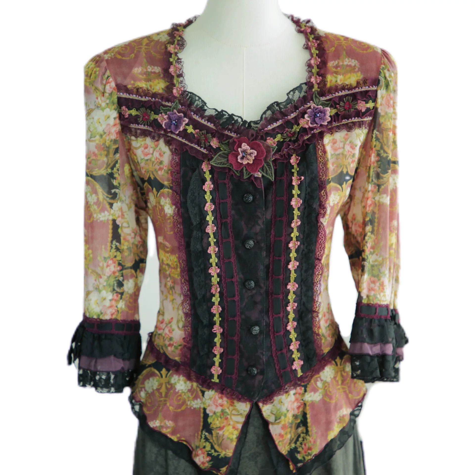 non Vintage Floral Print Sheer Blouse Size M / US 6-8 / IT 42-44 - 1 Thumbnail
