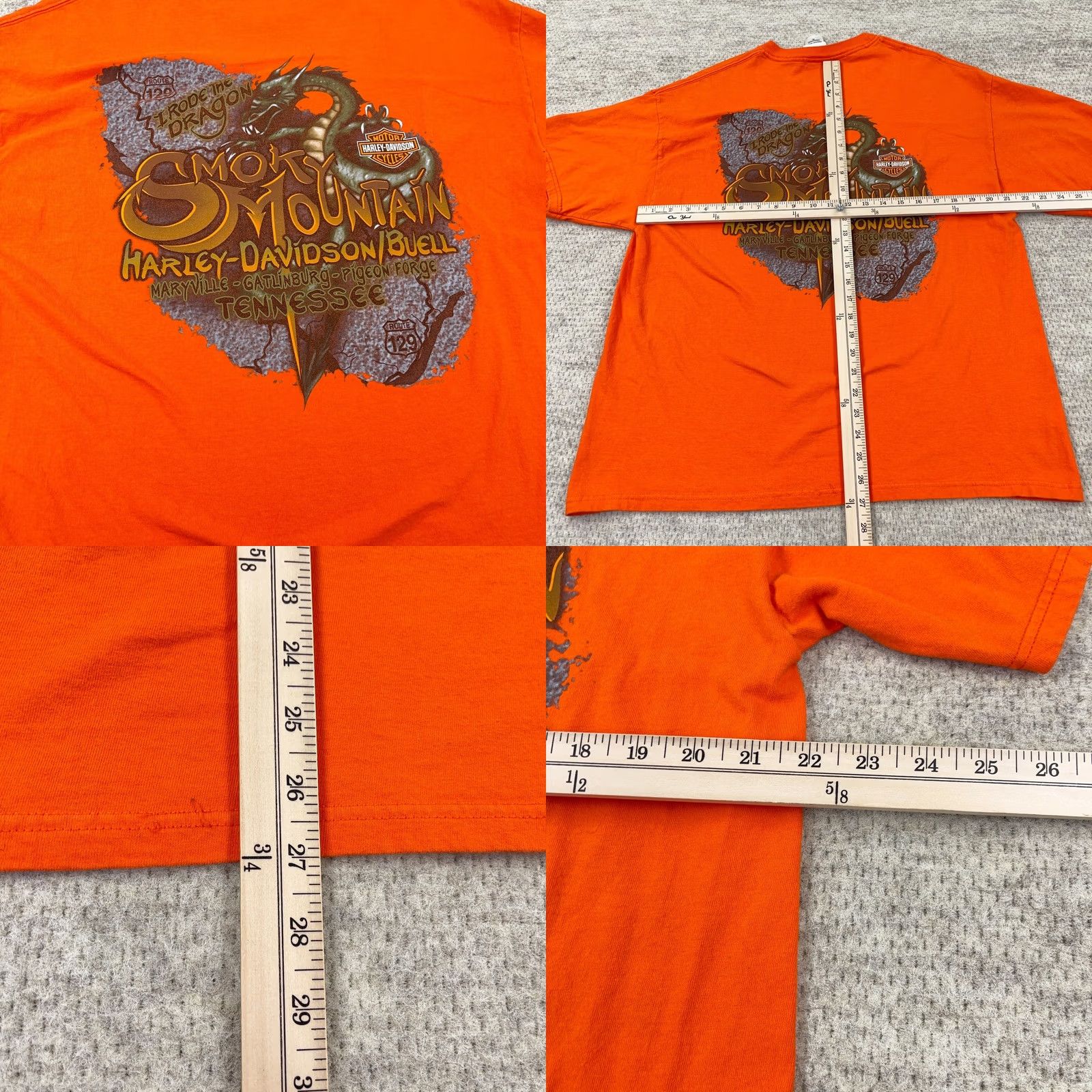 Harley Davidson Harley Davidson Shirt Adult XL Orange Smoky Mountains Dragon Retro Biker Tee Men Size US XL / EU 56 / 4 - 9 Thumbnail