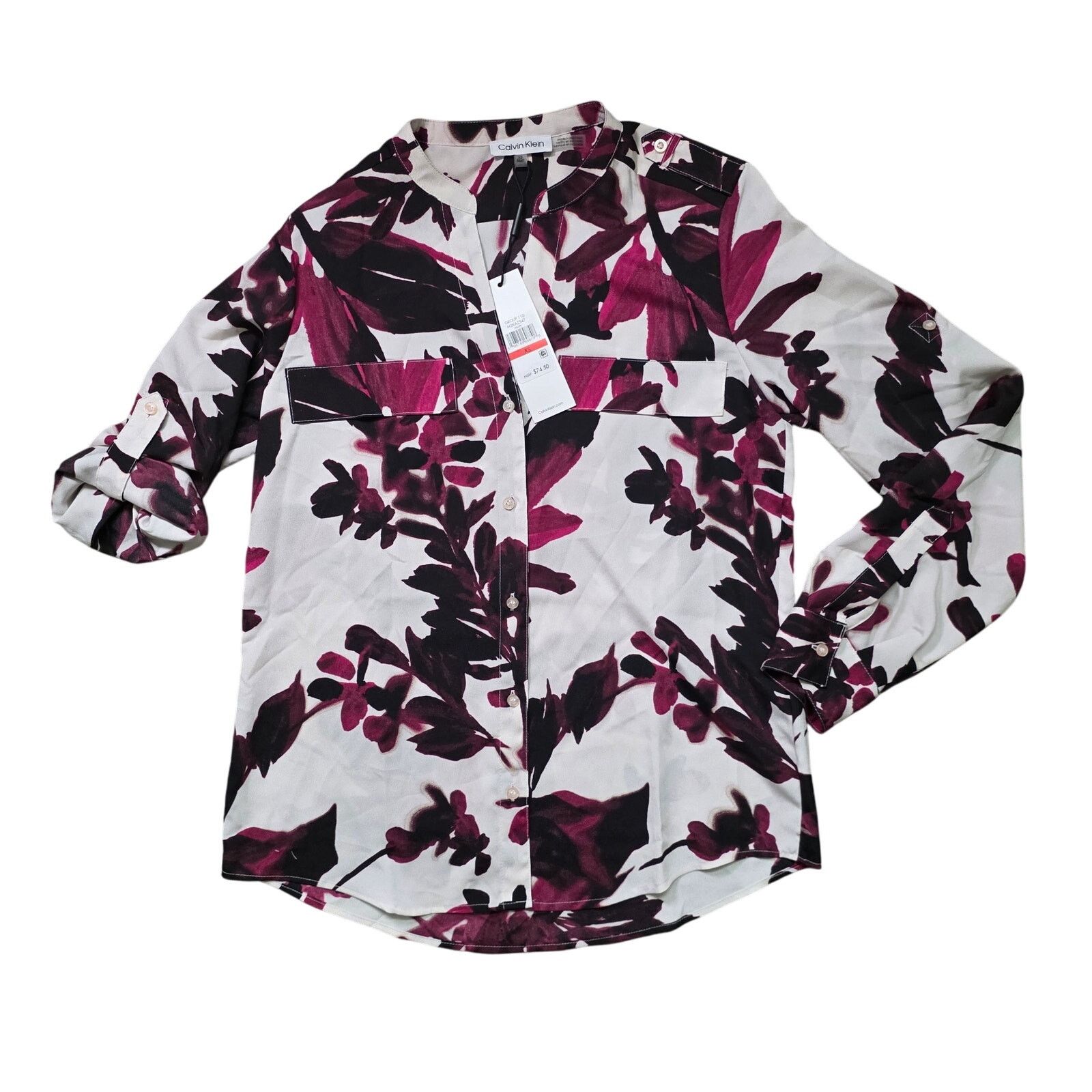 Calvin Klein CK Smock Yoke Chiffon Button-Front Tie Blouse Women’s XS Size XS / US 0-2 / IT 36-38 - 1 Thumbnail