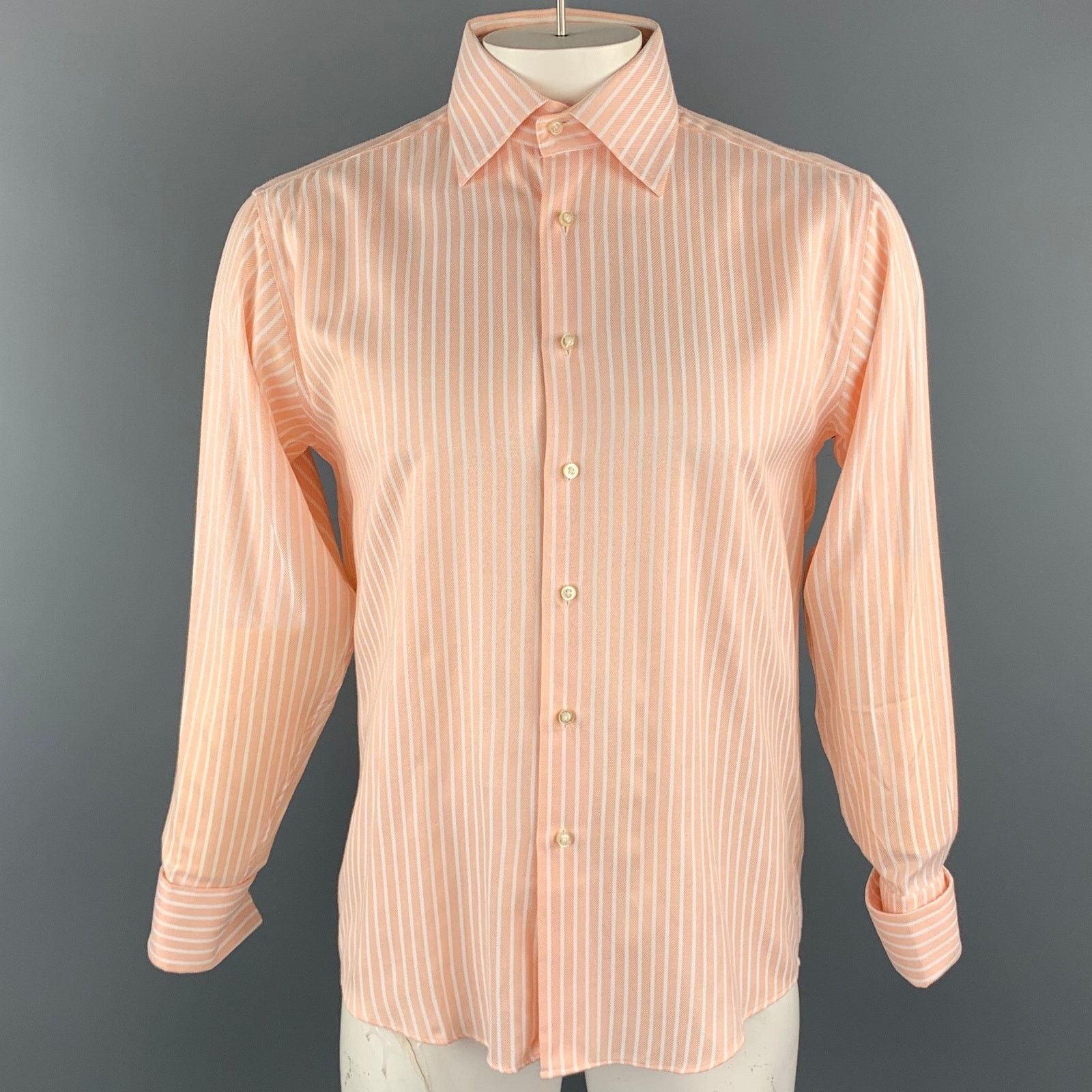 Paul Smith L Peach & White Stripe Cotton Button Up Long Sleeve Shirt Size US L / EU 52-54 / 3 - 1 Thumbnail