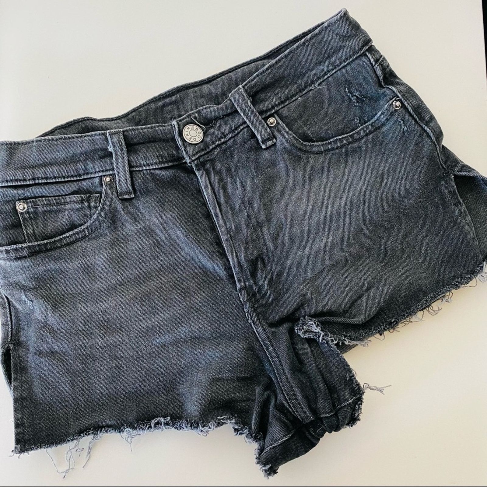 Urban Outfitters BDG Washed Black CutOff Denim Mini Jean Shorts Mid High Rise Size 28" / US 6 / IT 42 - 2 Thumbnail