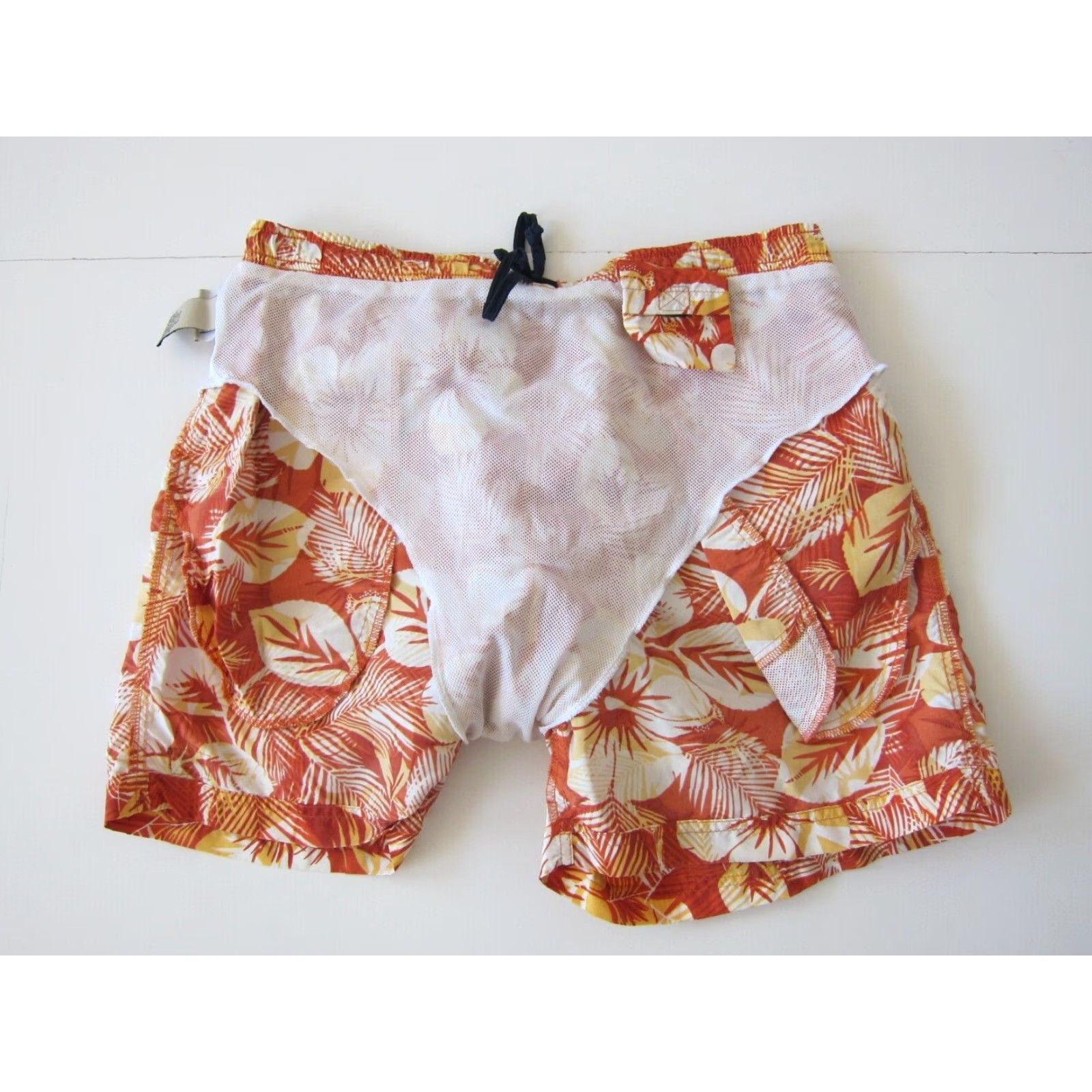 Vintage L.L. Bean Orange Yellow Hawaiian Floral Beach Surf Swim Trunk Board Short Medium Size US 31 - 6 Thumbnail