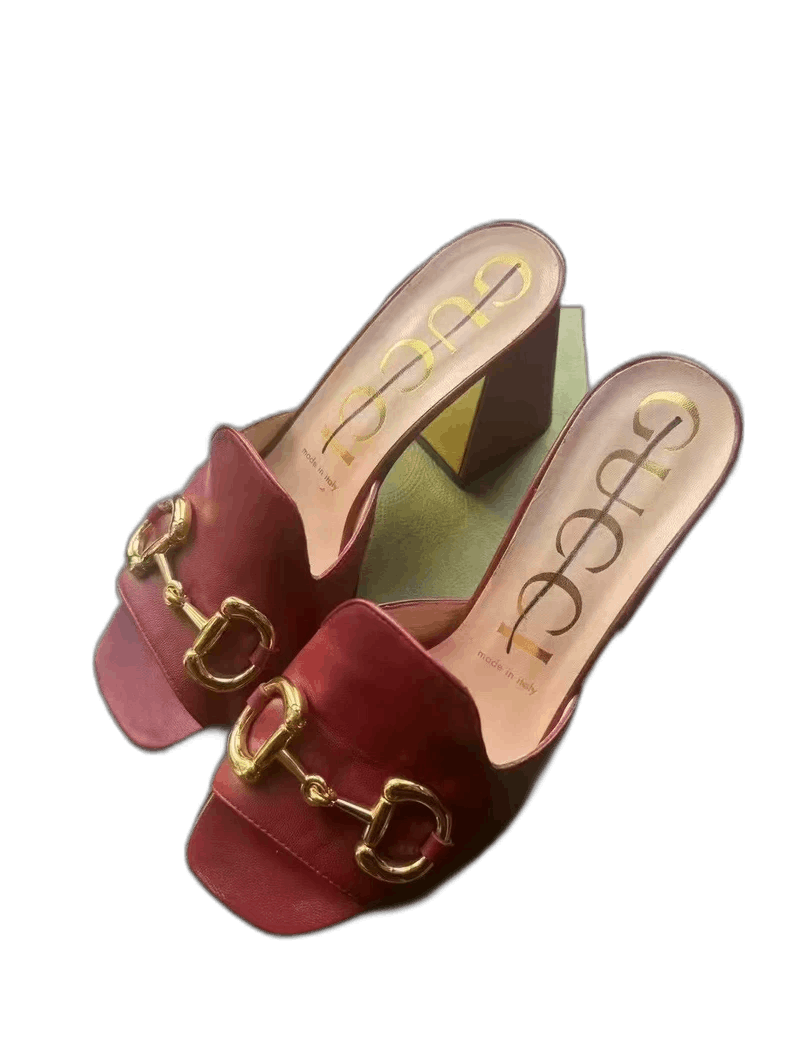 Gucci Red Chunky Heel Shoes Slide Sandals-2505, Women's (Size 6)