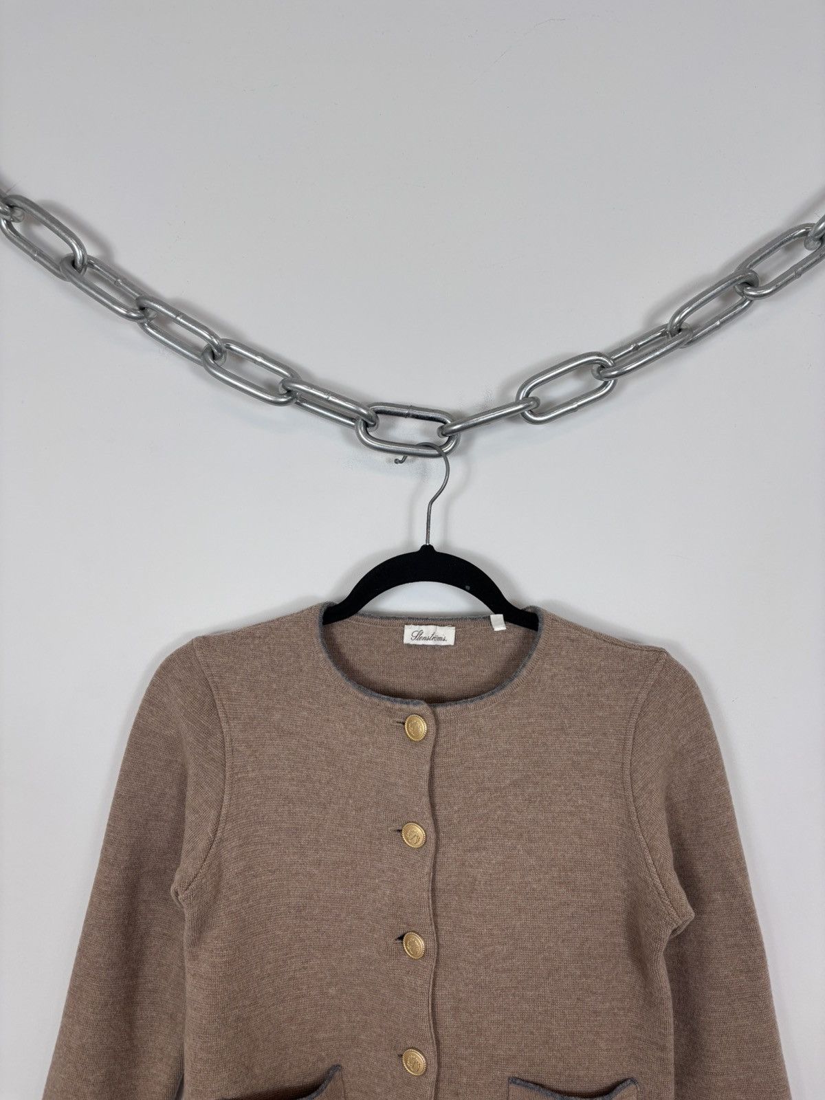 Strenstroms Stenstroms Women’s Beige Brown Wool Cardigan Sweater Size S / US 4 / IT 40 - 2 Thumbnail