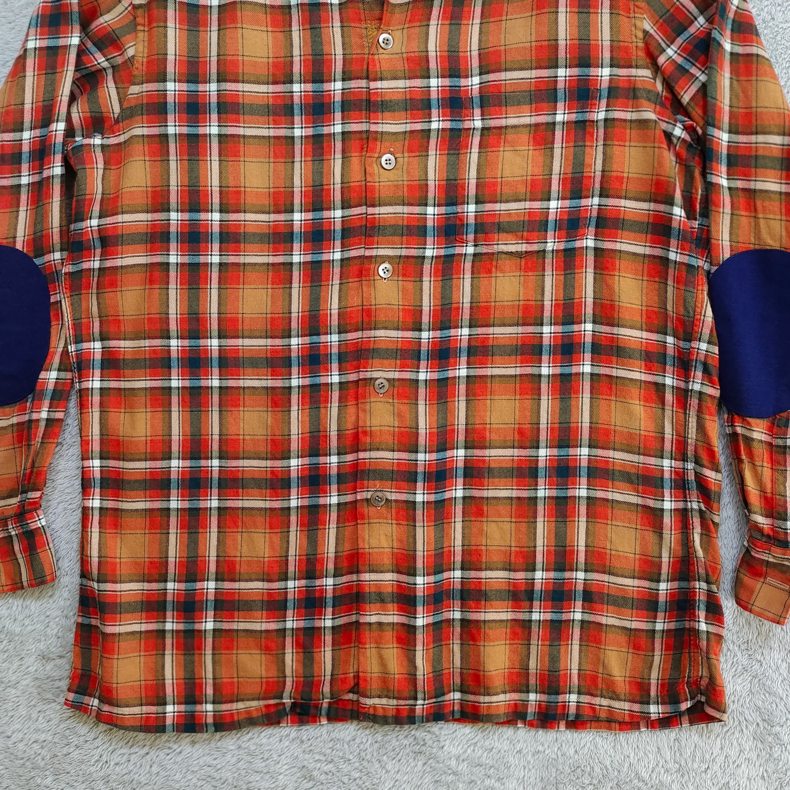 Japanese Brand Vintage 1970s Wakamatsu Yokohama Custom Orange Plaid Flannel Size US XL / EU 56 / 4 - 4 Thumbnail