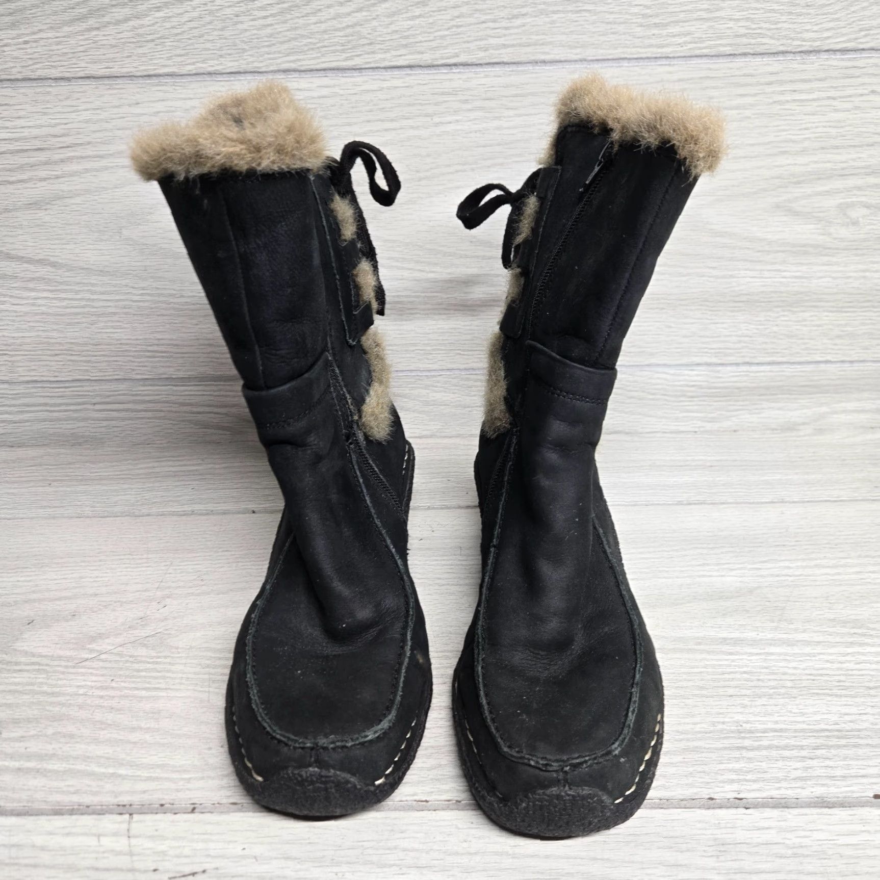 Vintage Earth Lodge 2 Black Suede Leather Mid-Calf Snow Boots Women's 7 with Fur Trim and Zip Closure Size US 7 / IT 37 - 3 Thumbnail