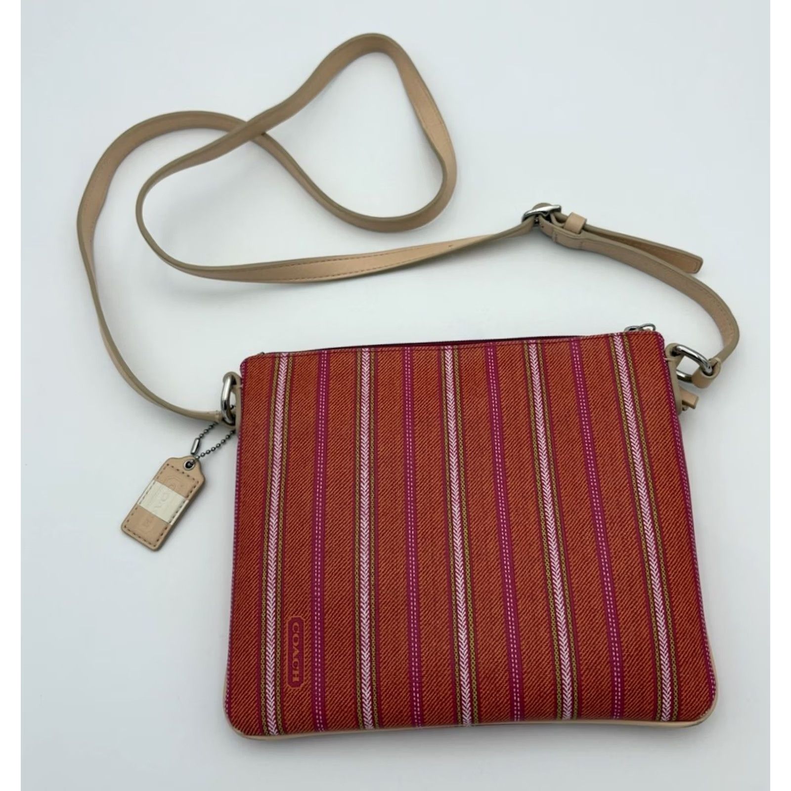 Coach COACH Legacy Weekend Ticking Stripe Crossbody Shoulder Bag Multicolor Canvas Leather Beige Lining Beige Medium Women Crossbody Size ONE SIZE - 2 Thumbnail