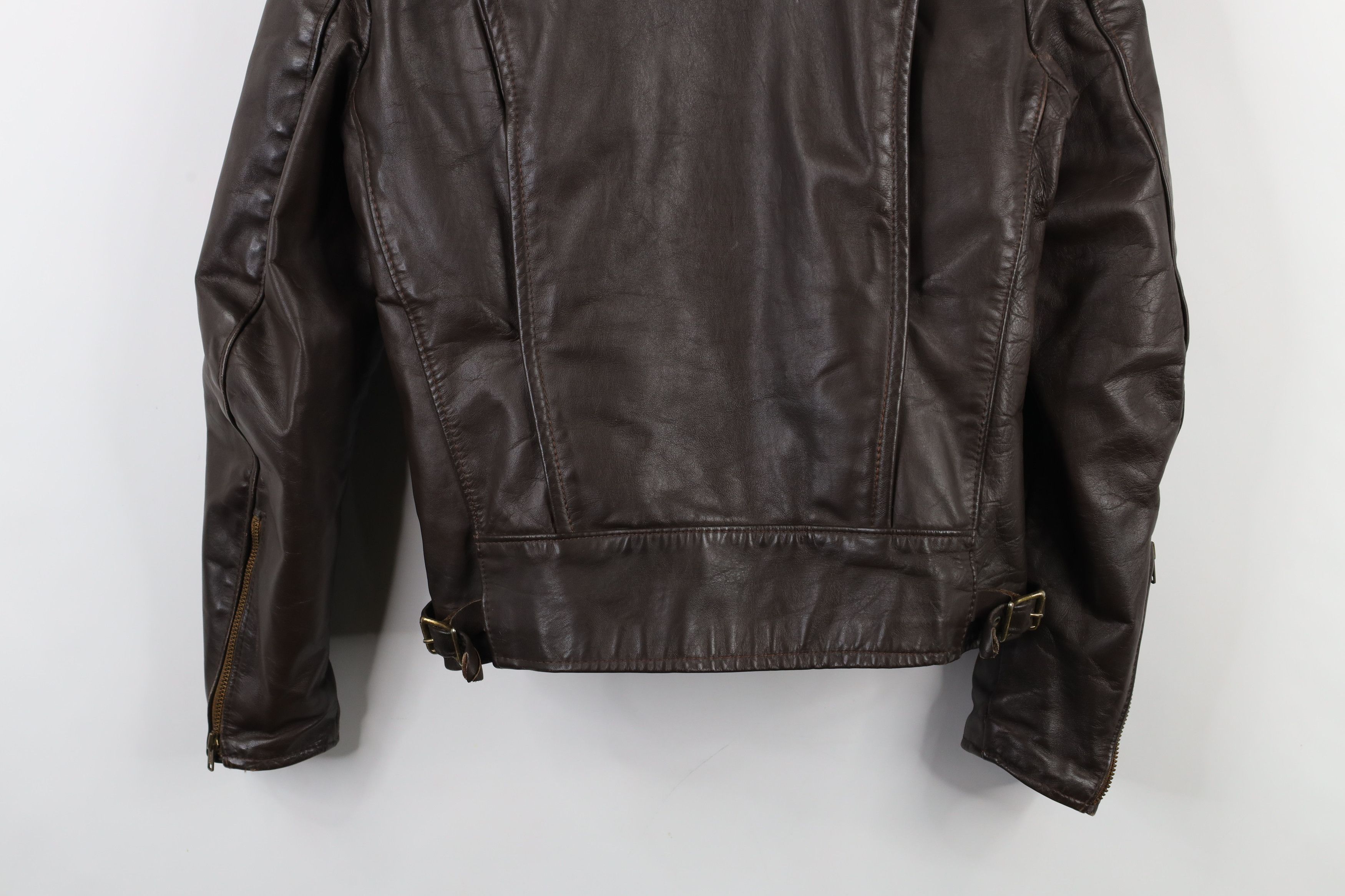 Vintage Vintage 60s Lined Leather Buckle Back Racer Jacket Brown USA Size M / US 6-8 / IT 42-44 - 15 Thumbnail