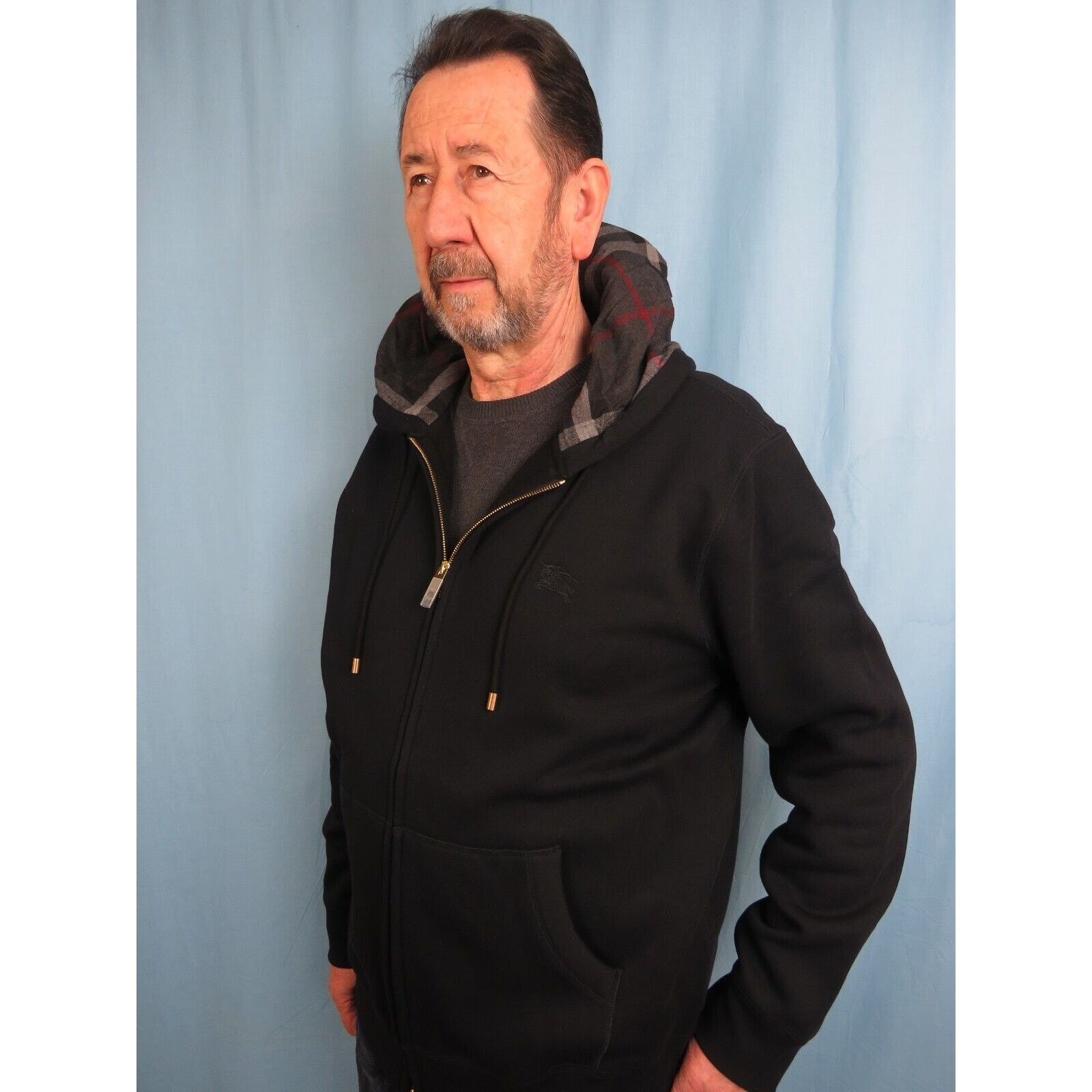 Burberry BURBERRY CLAREDON BLACK COTTON CHECK LOGO ZIP HOODIE XXL Size US XXL / EU 58 / 5 - 5 Thumbnail