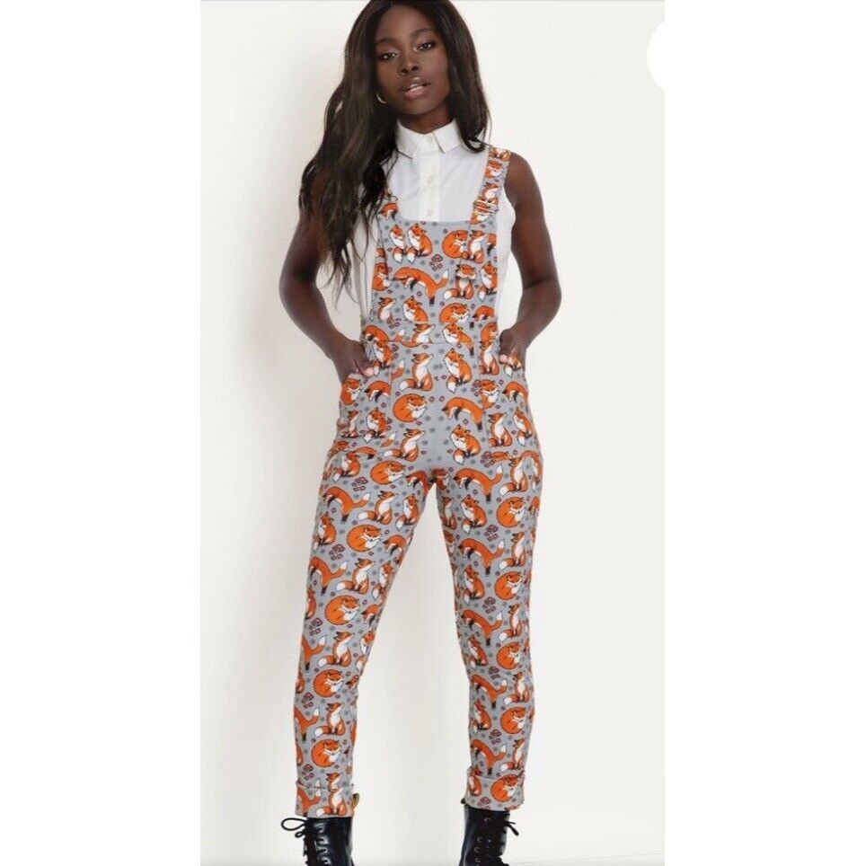 image of Blackmilk Overalls Fox And Mushroom Gray Orange Size S in Gray/Orange, Women's