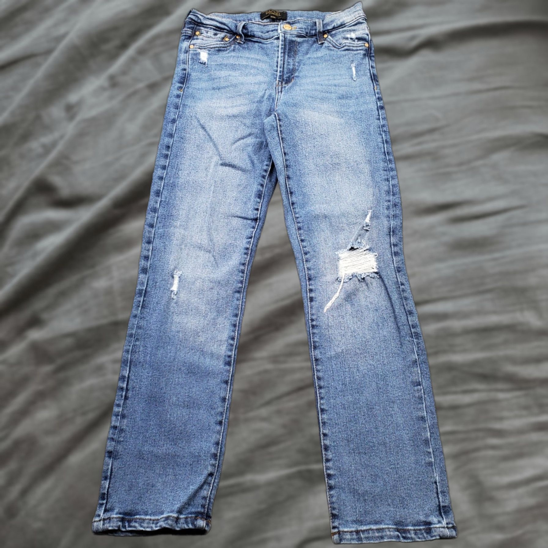 Vintage Rachel Roy Jeans Women's 6/28 Blue Denim Stretch Boho High Waisted Denim Jeans Distressed 5-Pocket Regular Fit Womens Size 6Blue Size 28" / US 6 / IT 42 - 1 Thumbnail