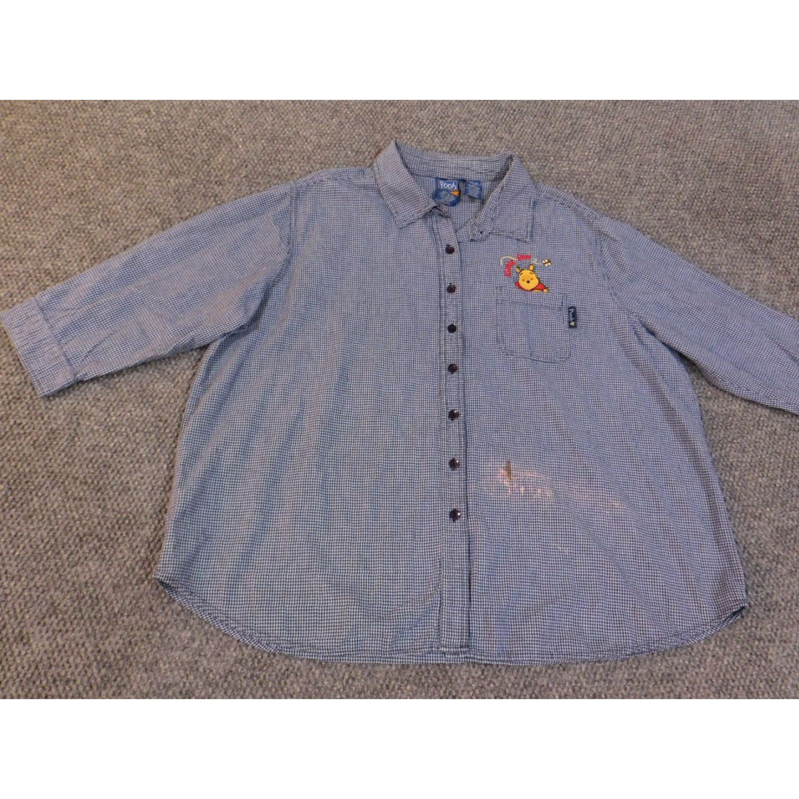 Vintage Winnie the Pooh Shirt Women 26W Blue Plaid Button-Up Embroidered Knit Cotton 90s Vintage Casual Womens Size 4XL / US 24-26 - 4 Thumbnail