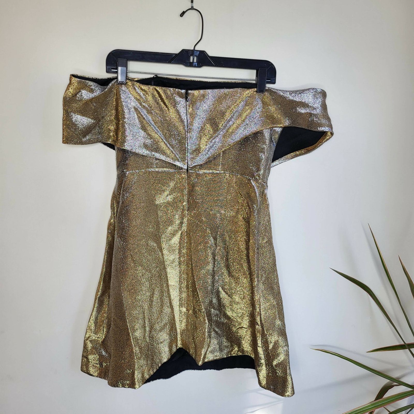 Sandro Sandro Metallic Off-the-Shoulder A-line Mini Dress - Gold Size L / US 10 / IT 46 - 8 Thumbnail