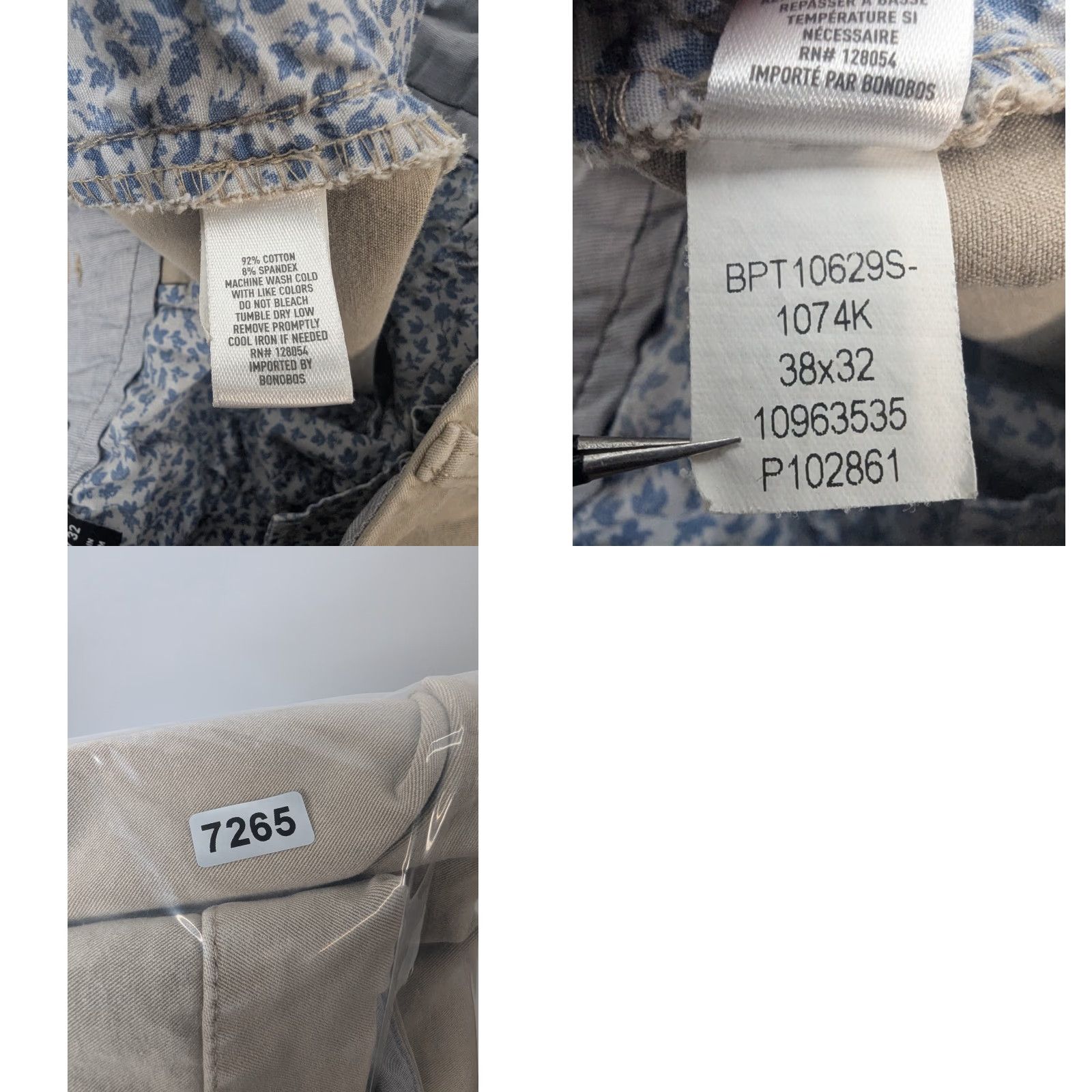 Bonobos Bonobos Pants Slim Fit Beige 38x32 Cotton Chino Men - Regular, Casual, Workwear, City, Preppy, Travel Size US 38 / EU 54 - 9 Thumbnail