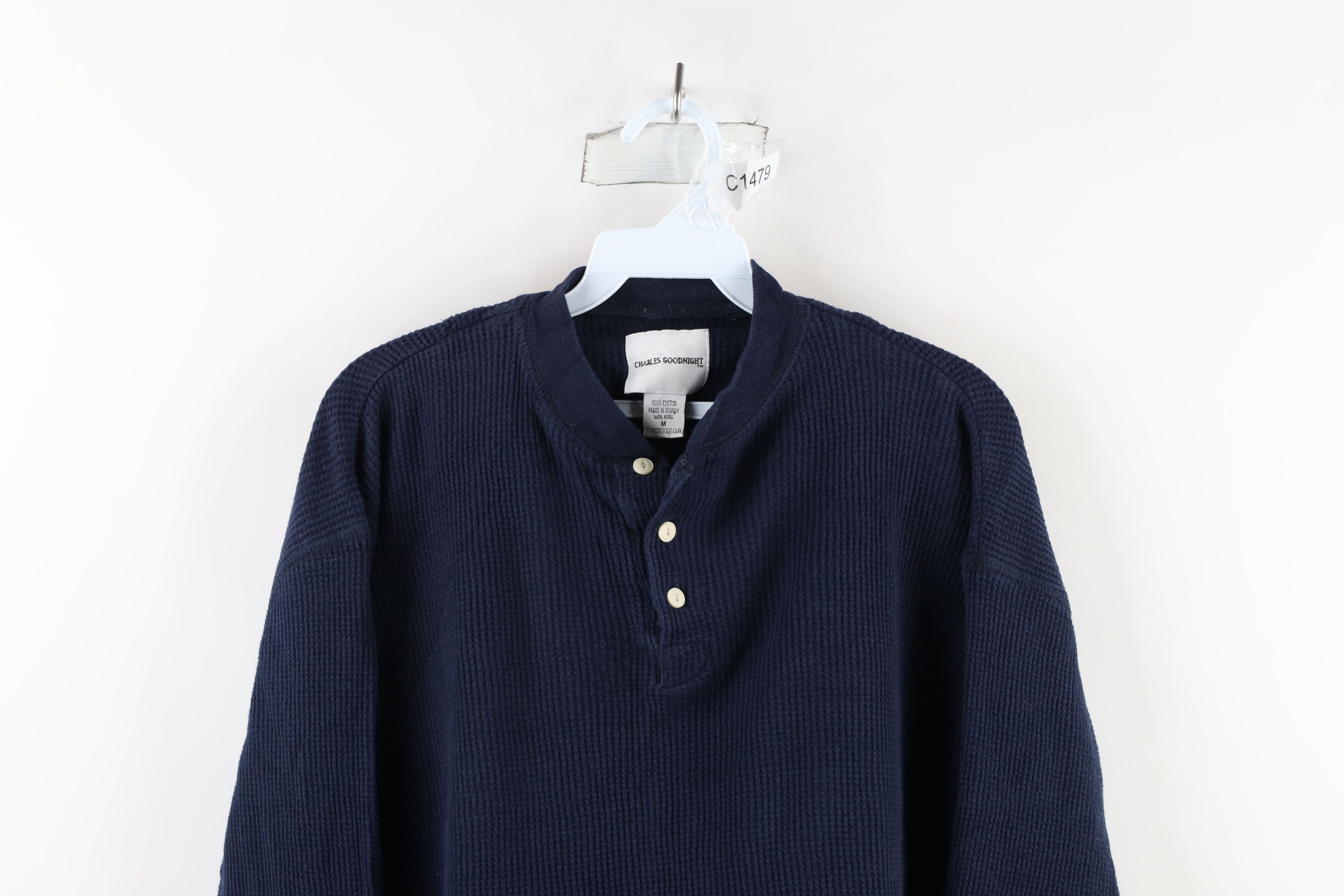 Vintage Vintage 90s Streetwear Waffle Knit Henley T-Shirt Blue Size US M / EU 48-50 / 2 - 2 Thumbnail