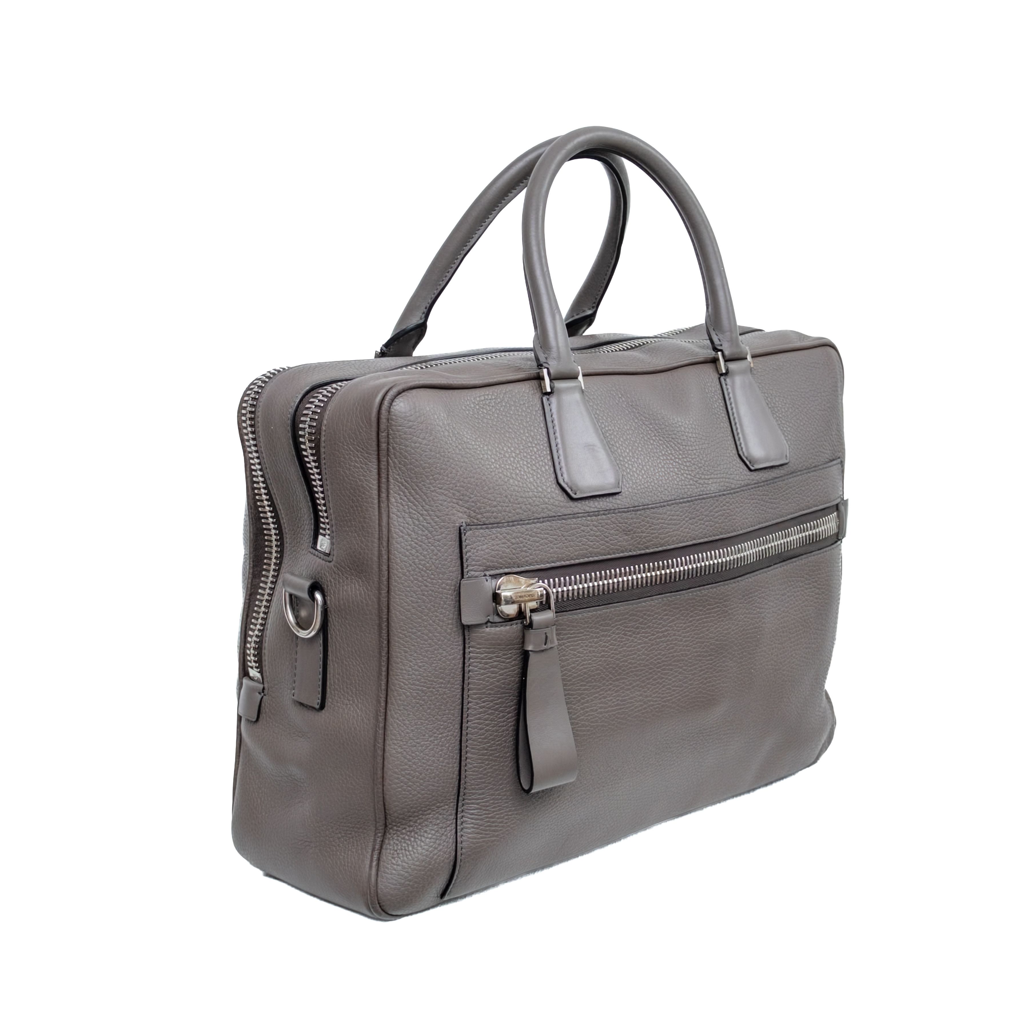 Tom Ford Tom Ford BuckleyGrey Pebbled Leather Briefcase Business Bag Size ONE SIZE - 4 Thumbnail