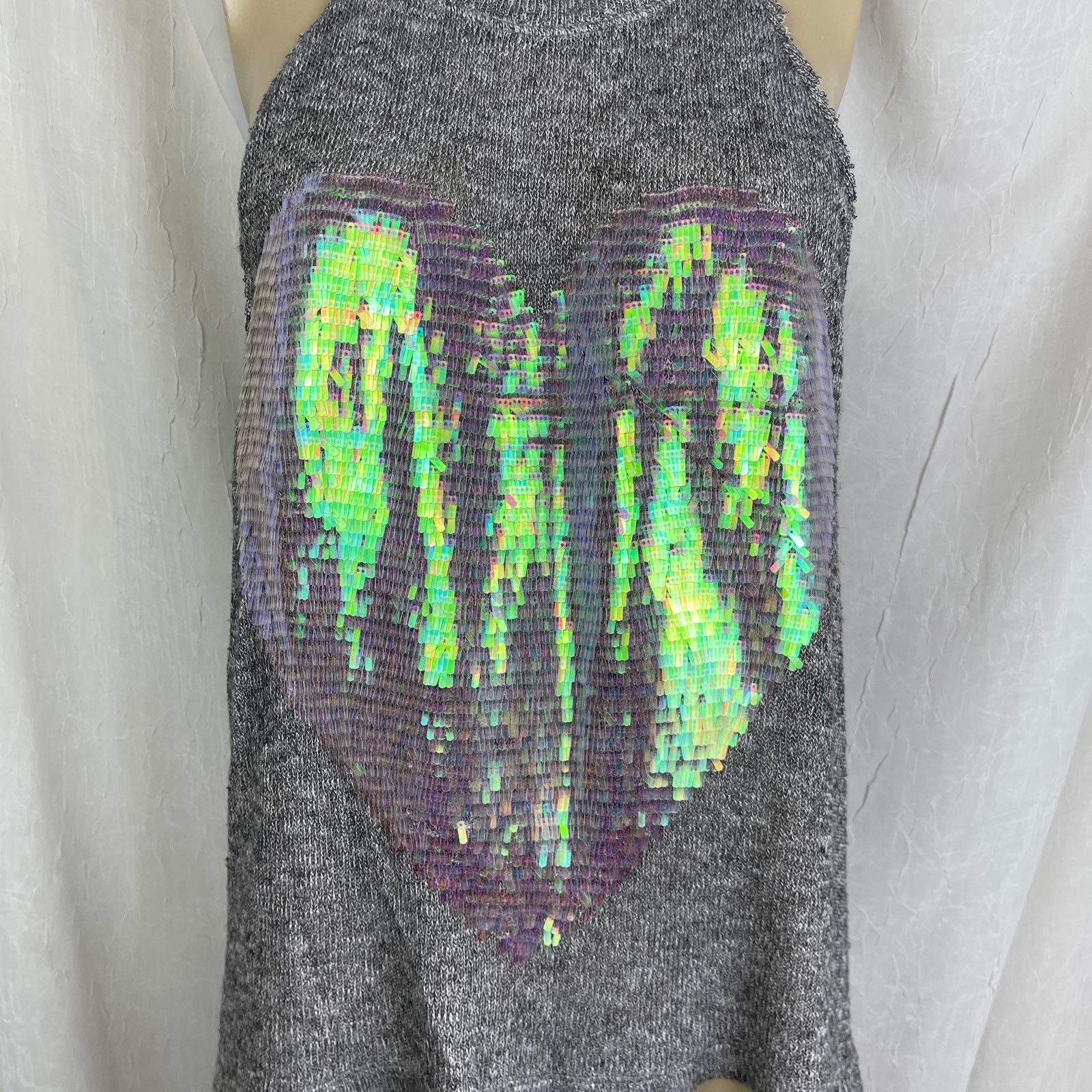 Pink Victoria’s Secret PINK Gray Slouchy Sheer Tank Top Sequins Size M / US 6-8 / IT 42-44 - 3 Thumbnail
