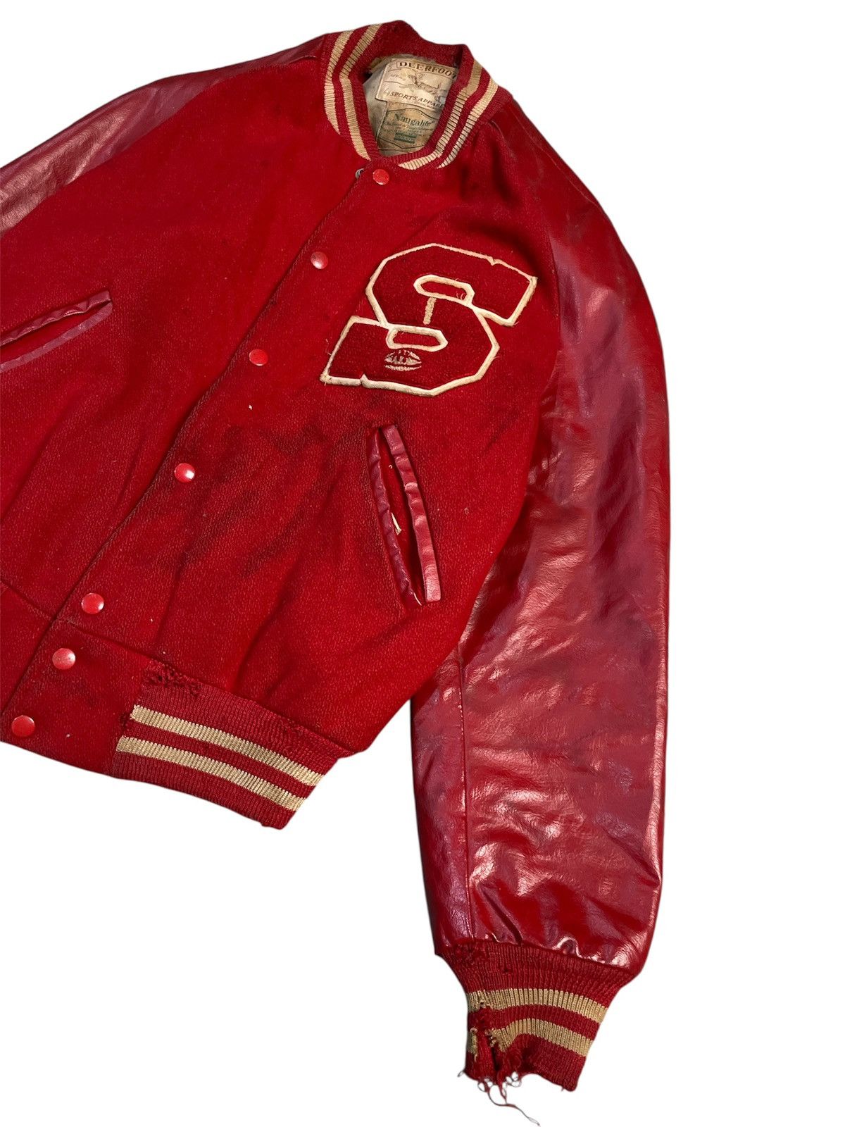 Vintage Rare 1950s Deerfoot Varsity Letterman Jacket Wool Naugahyde Size US L / EU 52-54 / 3 - 3 Thumbnail