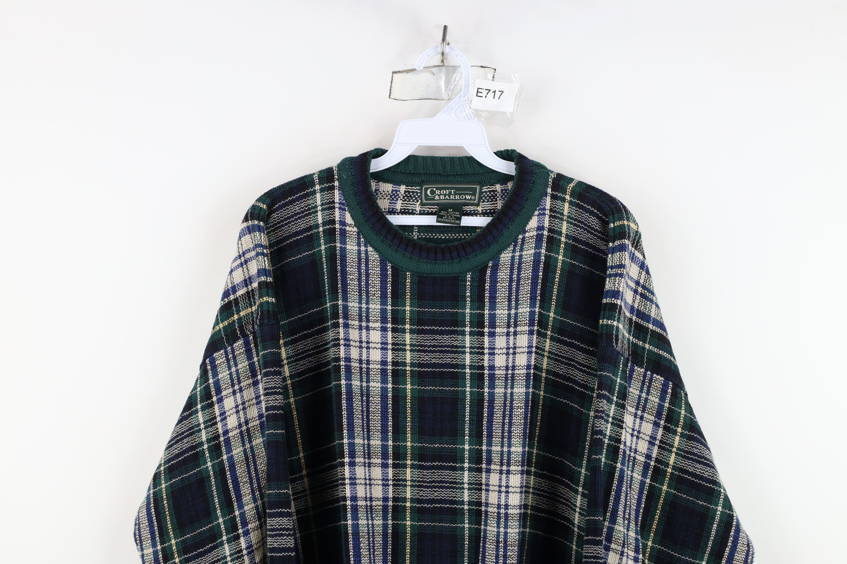 Vintage Vintage 90s Streetwear Cotton Knit Crewneck Sweater Plaid Size US M / EU 48-50 / 2 - 2 Thumbnail