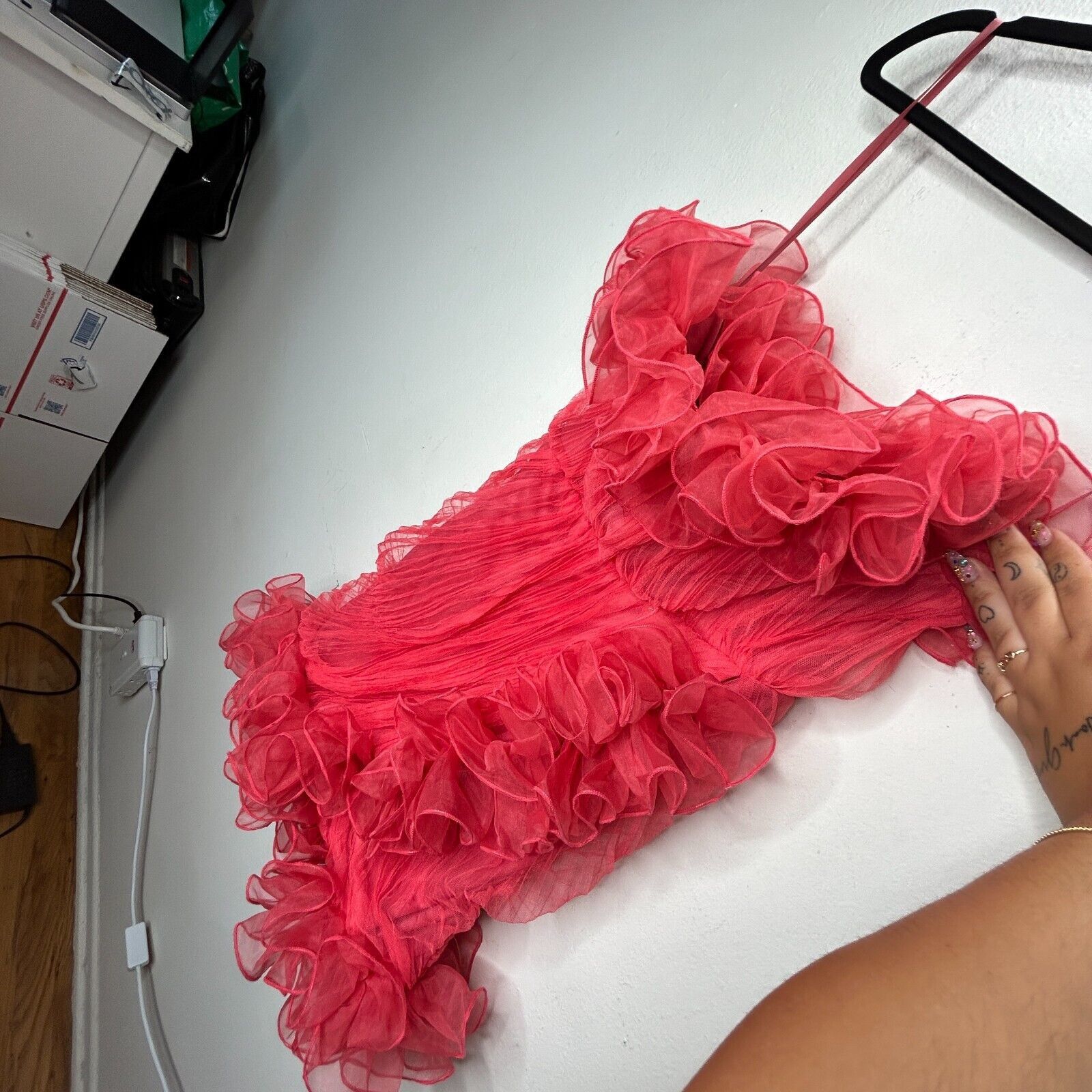 Asos ASOS Design Red Ruffle Bandeau Neck Strapless Mini Dress 4 Size S / US 4 / IT 40 - 5 Thumbnail