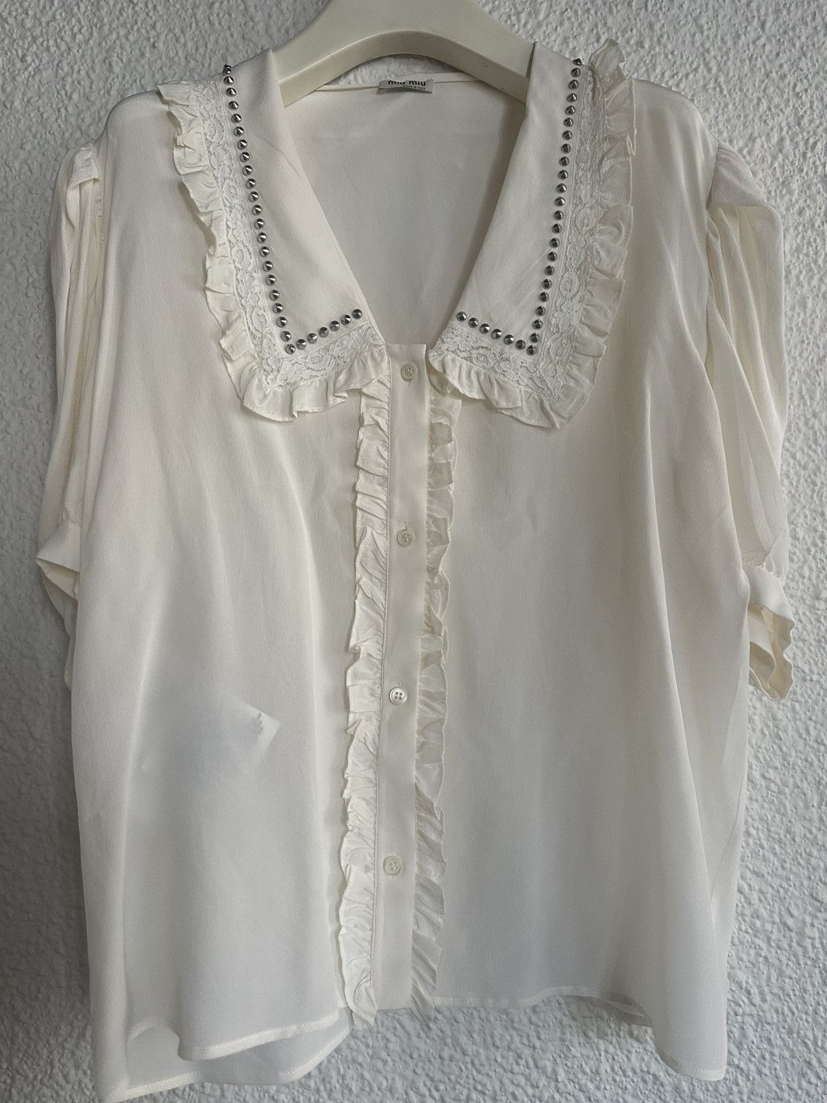 Miu Miu Miu Miu 2021 Studded Silk Blouse Size M / US 6-8 / IT 42-44 - 9 Thumbnail