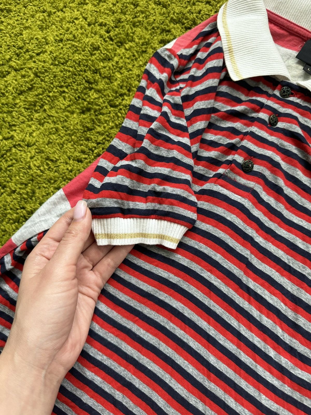 Just Cavalli × Roberto Cavalli × Vintage Just Cavalli 2000s archive vintage striped polo t-shirt Size L / US 10 / IT 46 - 5 Thumbnail