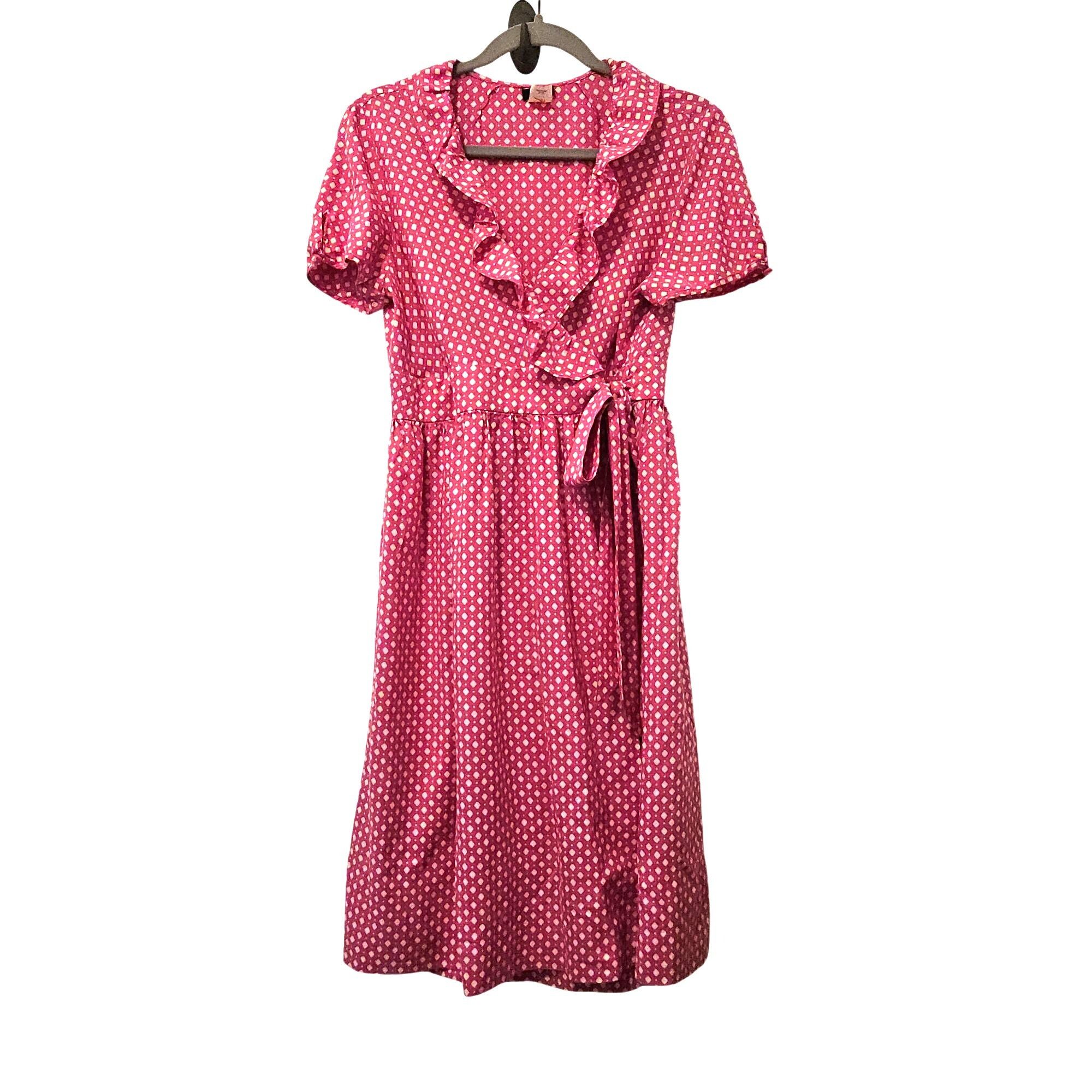 J.Crew J.Crew Fontana Pink Silk Ruffled Short Sleeve Wrap Dress Wom Size L / US 10 / IT 46 - 1 Thumbnail