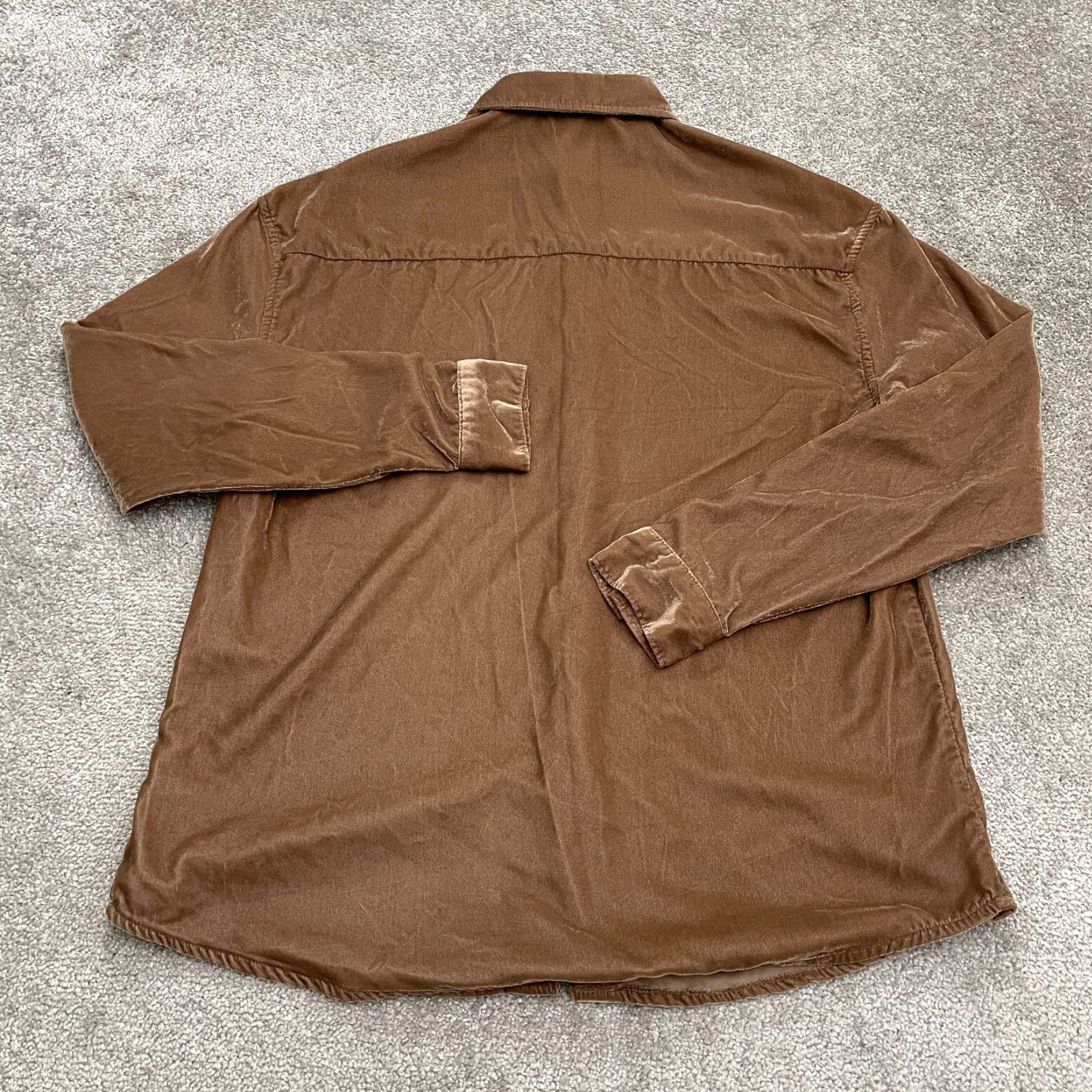 Asos ASOS Velvet Button-Down Shirt Womens Small Brown Long Sleeve Business Casual Top Size S / US 4 / IT 40 - 2 Thumbnail