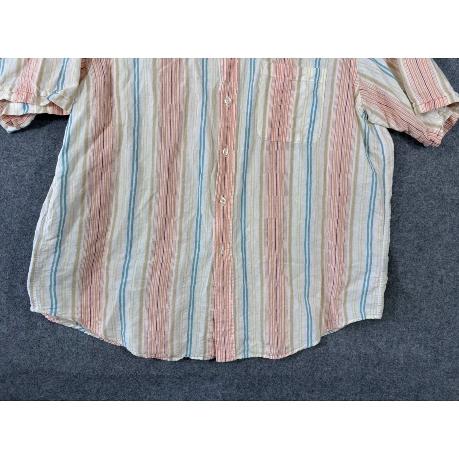 Roundtree & Yorke Roundtree & Yorke Shirt Mens XL Multicolor Striped Linen Blend Short Sleeve Beach Button Front Size US XL / EU 56 / 4 - 4 Thumbnail