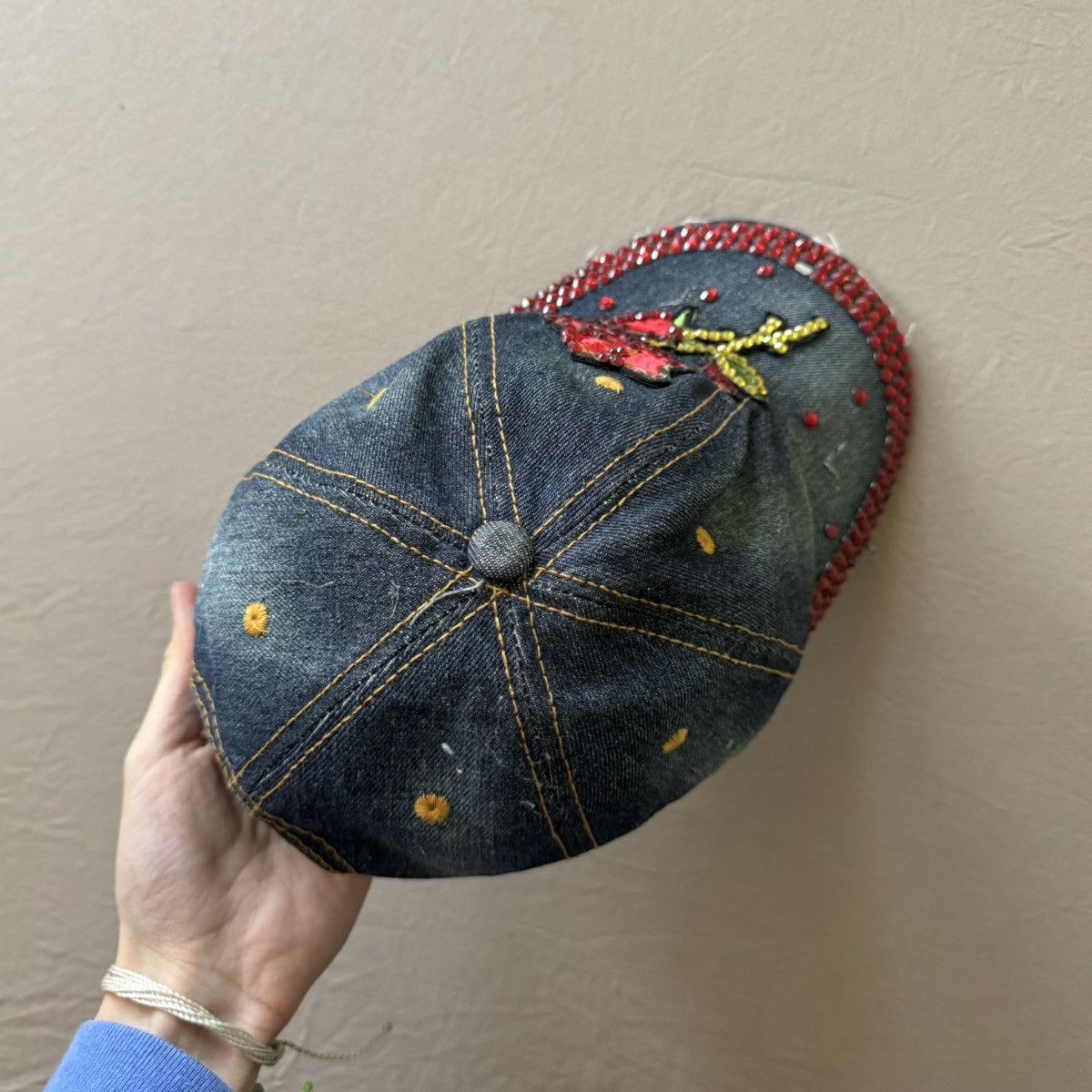 Other Grunge Y2K Bedazzled Distressed Denim Baseball Cap Size ONE SIZE - 2 Thumbnail