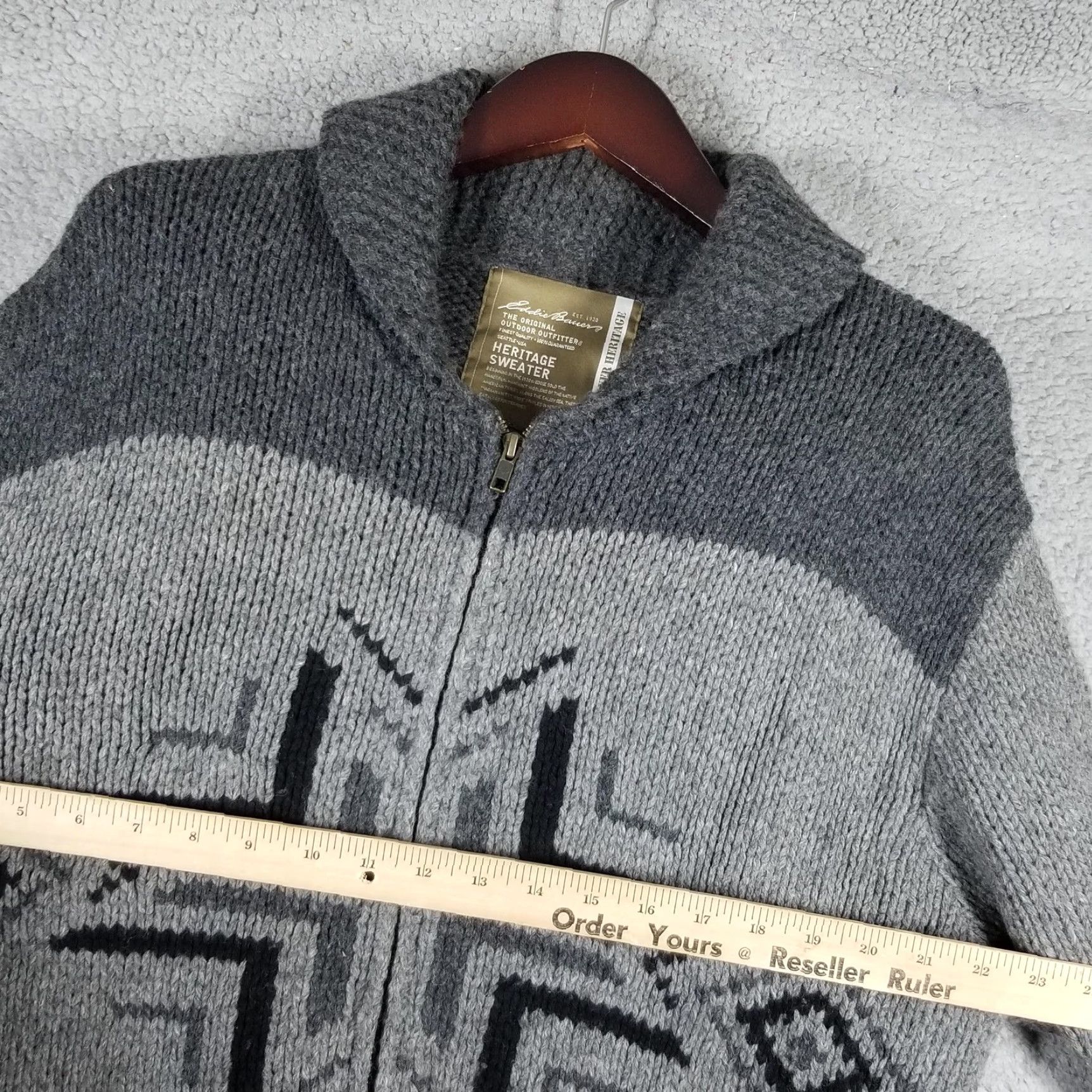 Eddie Bauer Eddie Bauer Heritage Sweater Mens Full Zip Shawl Collar Geometric Bison Gray Medium Wool Nylon 80/20 Mens Size US M / EU 48-50 / 2 - 7 Thumbnail