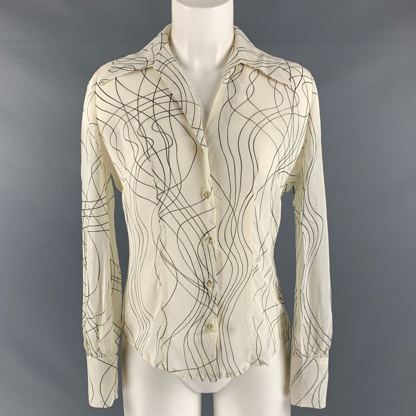 Other LAUNDRY Size 2 White Black Rayon Abstract Button Up Blouse Size XS / US 0-2 / IT 36-38 - 1 Thumbnail
