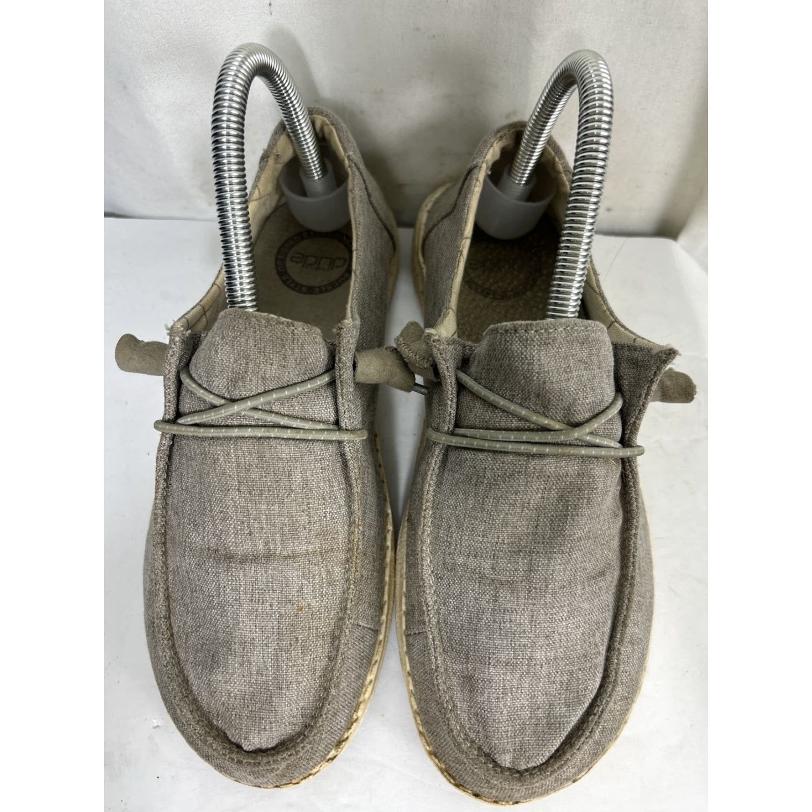 Vintage Hey Dude Women Wendy Woven Taupe Loafers Gray Casual Slip On Flat Heel 6 US 4 UK Round Toe Cotton Lining Low Top Women Size US 4 / IT 34 - 5 Thumbnail