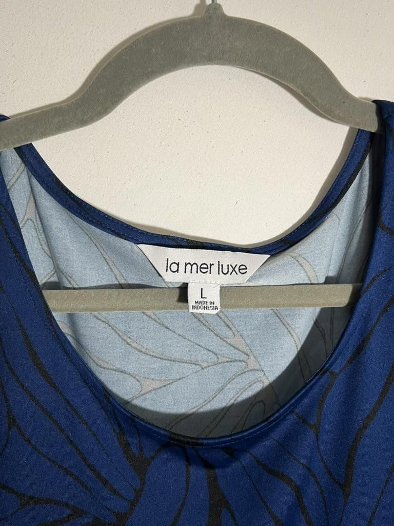 Designer La Mer Luxe Women's Blue Leaf Print Dress - Size L Size L / US 10 / IT 46 - 2 Thumbnail