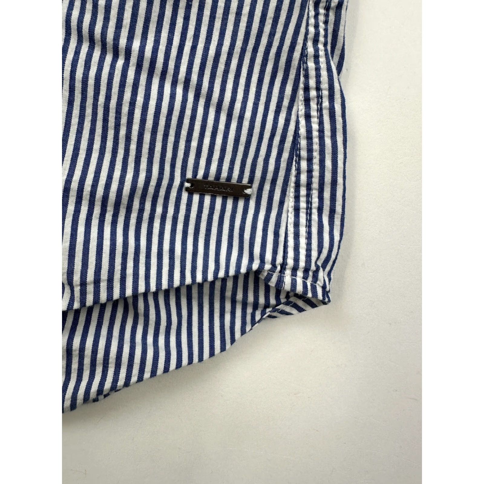 Vintage Tahari Shirt Womens S Blue 100% Cotton Button-Up Long Sleeve Lightweight Striped Basic Size S / US 4 / IT 40 - 4 Thumbnail