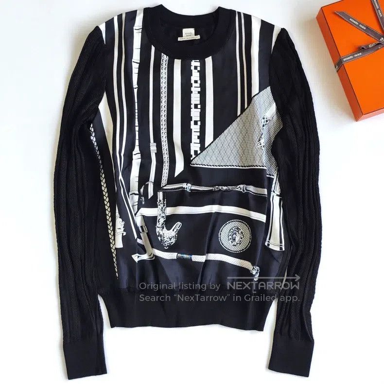 Hermes Hermes Twillaine Silk Scarf Knit Sweater Black Size XS / US 0-2 / IT 36-38 - 1 Thumbnail