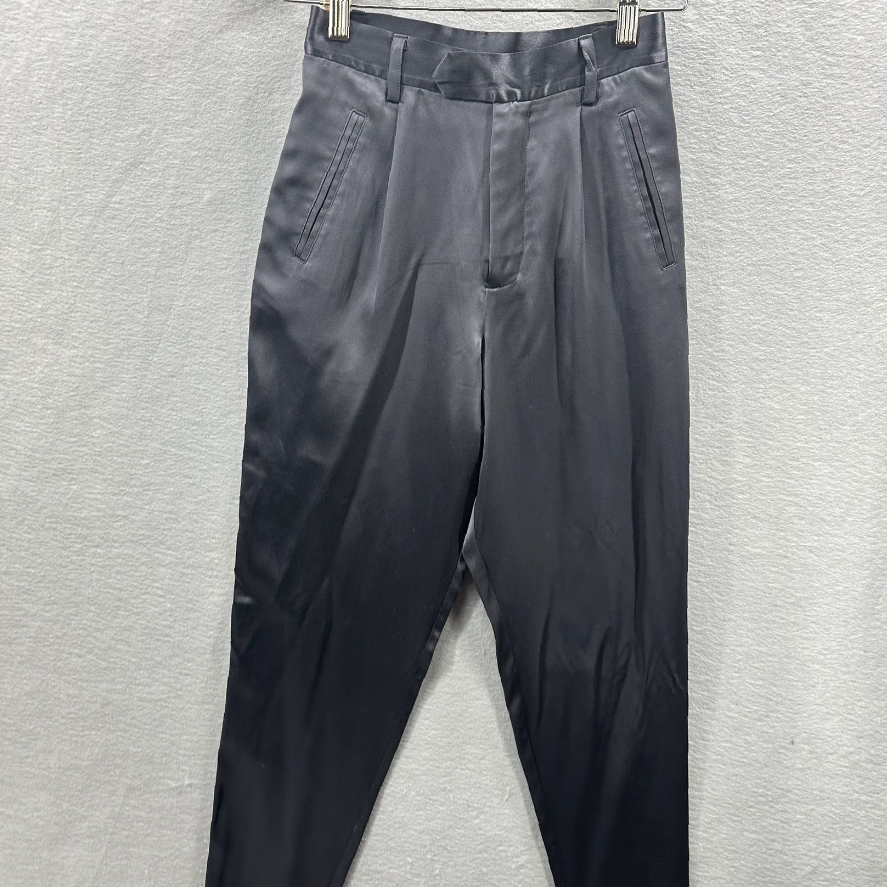 Fleur du Mal VINTAGE Fleur Du Mal Silk Dress Pants Women 0 High Rise Tapered Slacks Black Formal Workwear Size 25" / US 0 / IT 36 - 2 Thumbnail