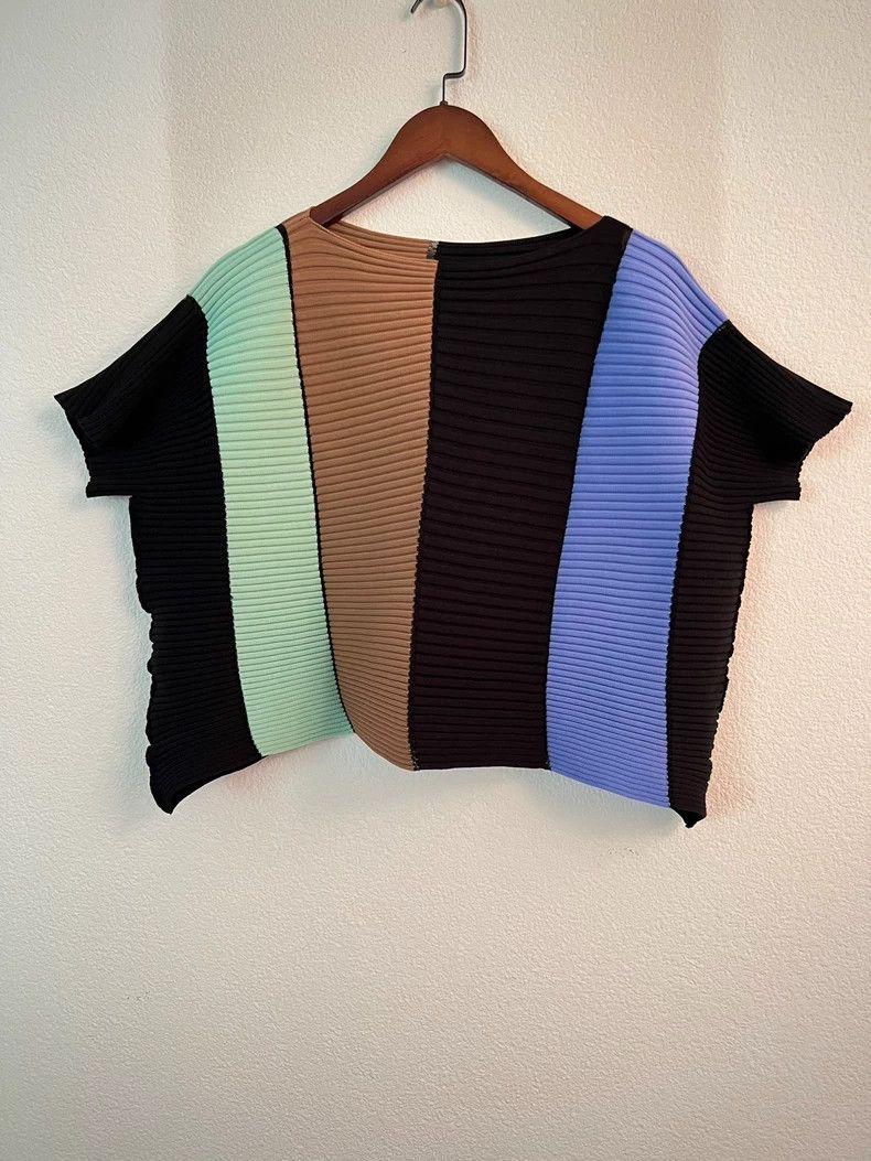Issey Miyake Issey Miyake Pleated Striped Short Sleeve Top - dmc Size US M / EU 48-50 / 2 - 1 Thumbnail