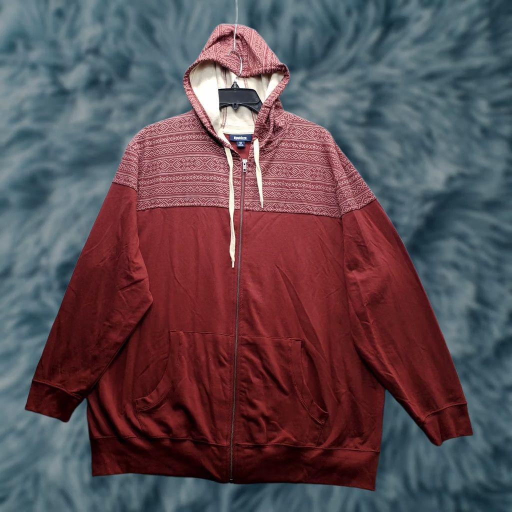 Vintage KINGSIZE 2 Piece Track Suit Mens Big 2XL Dark Red Aztec Oversized Full Zip Hoodie Track Pants Mens Size 2XL Red Aztec Tracksuit Adult Mens Nike Size 48R - 1 Thumbnail