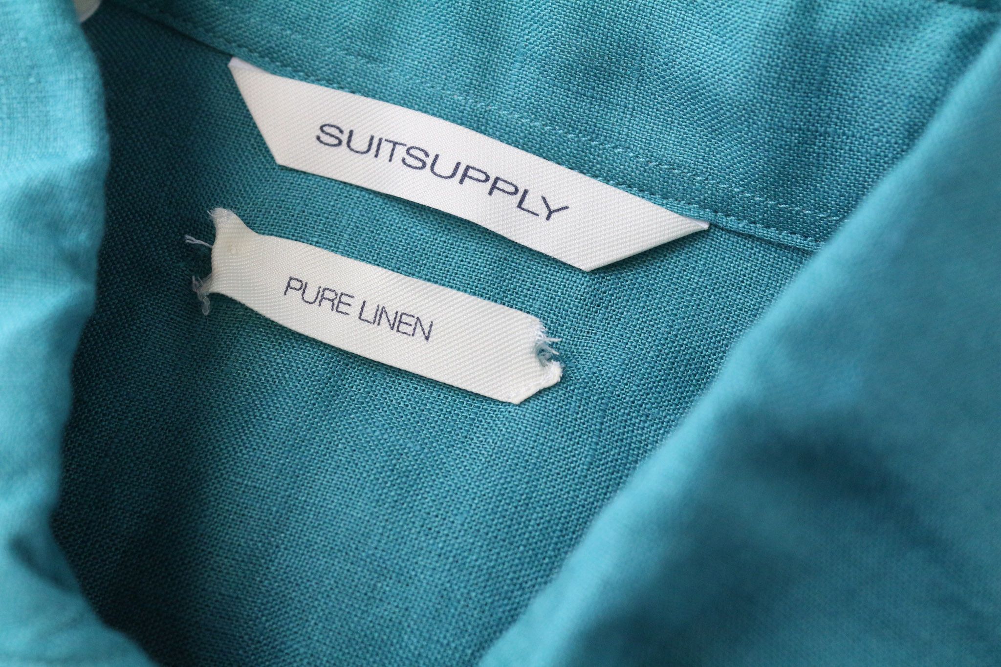 Suitsupply 37/38/14 1/2/15 Slim Linen Aqua Blue Long Sleeve 77294 Size 36R - 9 Thumbnail