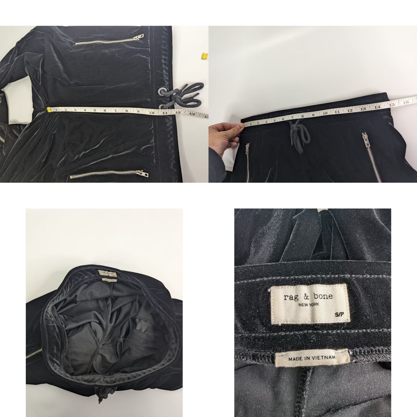 Rag & Bone rag & bone Women’s Black Velour Zip Pockets Drawstring Track Pants S Small Size 28" / US 6 / IT 42 - 8 Thumbnail
